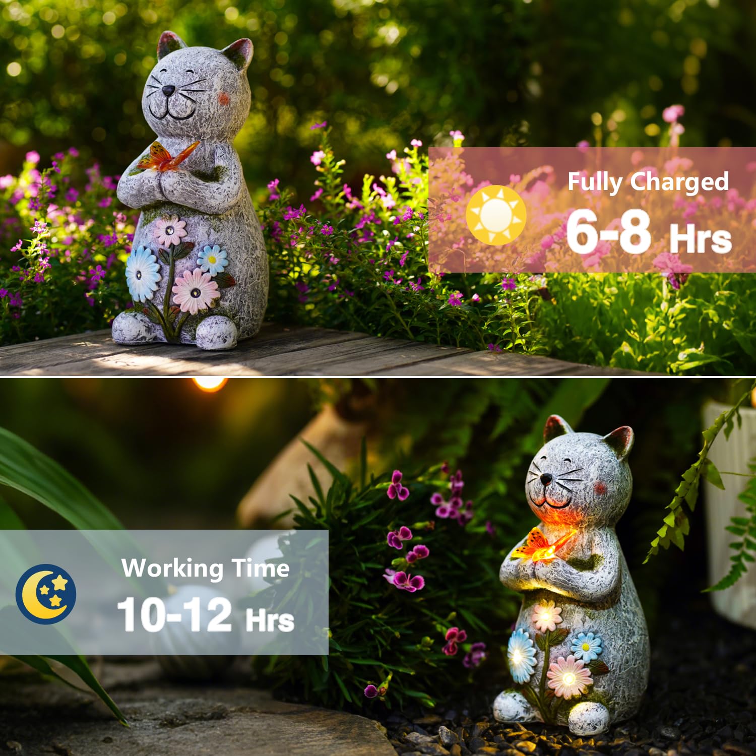 Fashionoda Solar Garden Statue Cat Figurine - Outdoor Decoration With Butterfly For Garden Yard Lawn Home Decor Outside : Unique Gifts For Mom Grandma