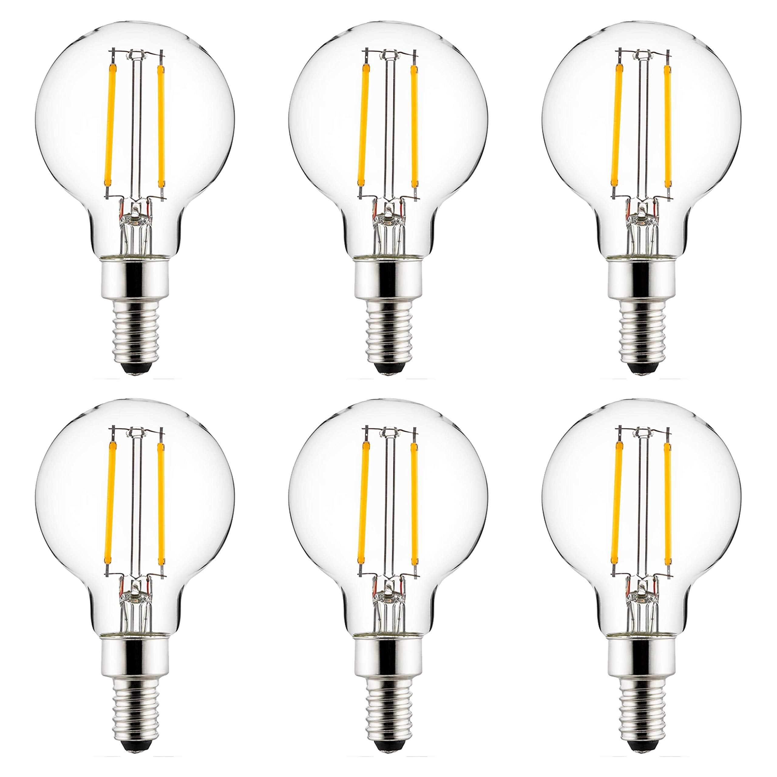 Sunlite LED G16.5 Filament Style Globe Light Bulb, 2.5 Watts (25W Equivalent), 250 lumens, Dimmable, Candelabra Base (E12), UL L