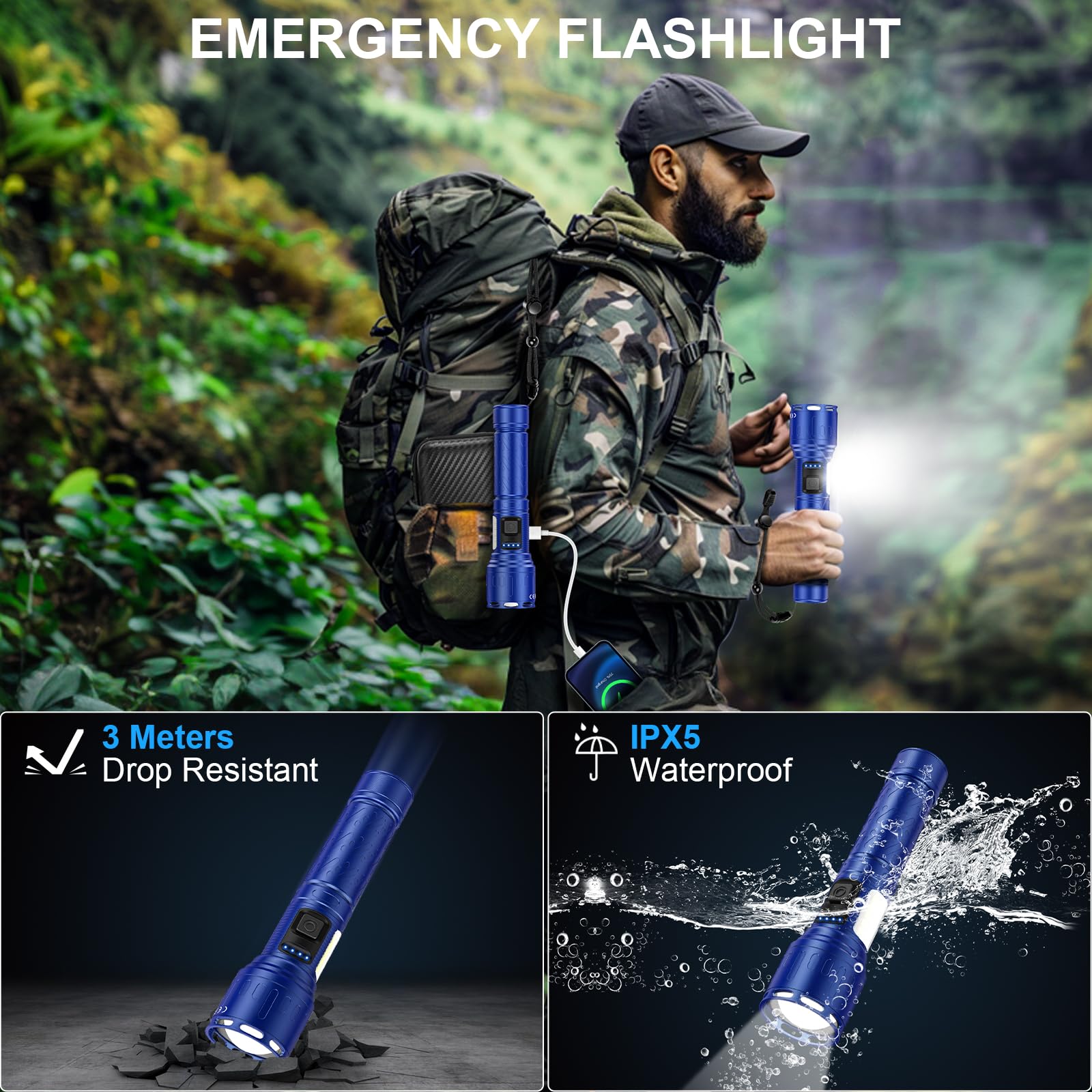 Rechargeable Magnetic Flashlights 100,000 High Lumens, Super Bright Led Powerful Flashlight 8 Modes With Cob Work Light, Waterpr