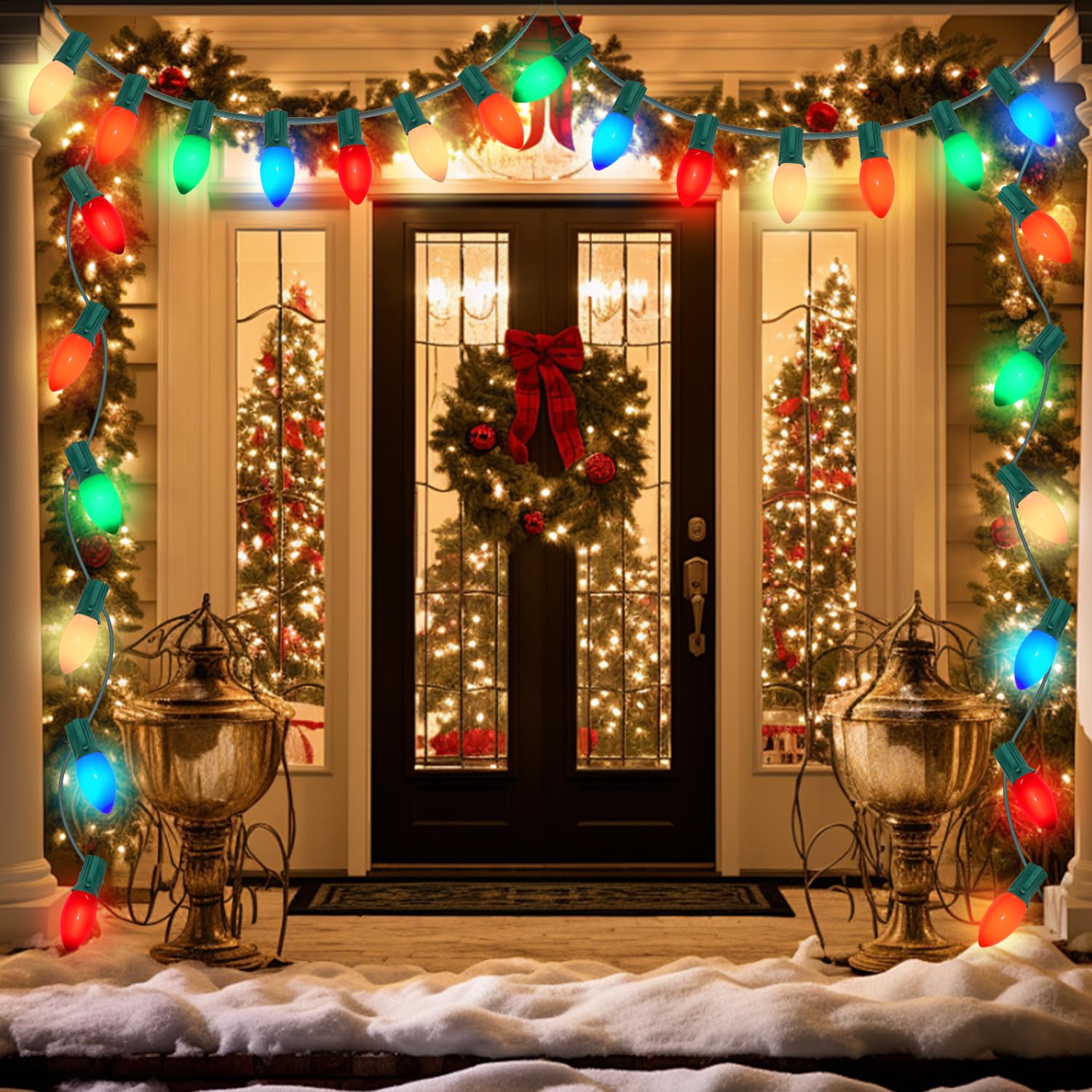 25 Pack Multicolor C9 Led Christmas Light Bulbs 0.6W Equivalent To 7W, Shatterproof Plastic C9 Replacement Led Bulbs For Outdoor