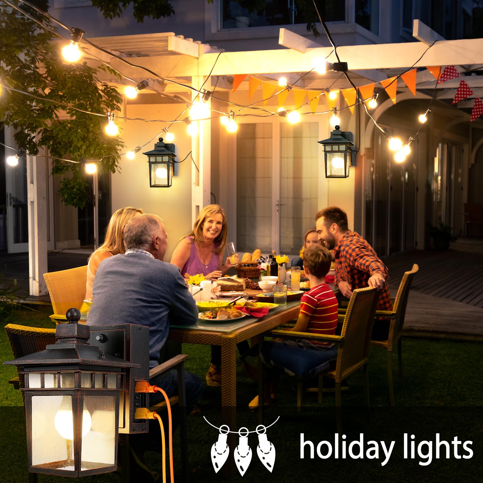 Apoto Outdoor Dusk To Dawn Light With Gfci Outlet, Waterproof Aluminum Wall Sconce, Antique Black/Bronze Gold