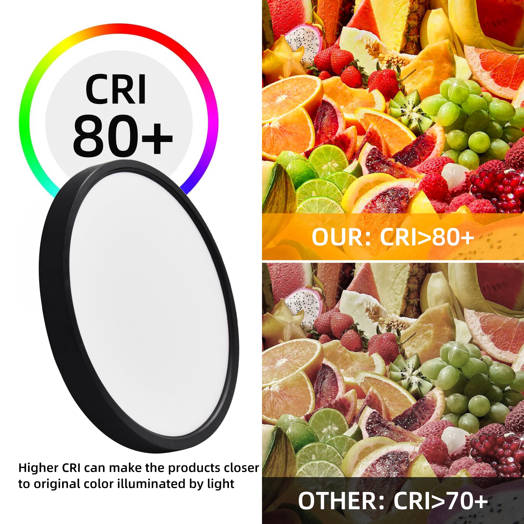 Hlite 9 Inch Flush Mount LED Ceiling Light Fixture, 18W 1800LM, 3CCT Selectable, Black, Model CLB-1726