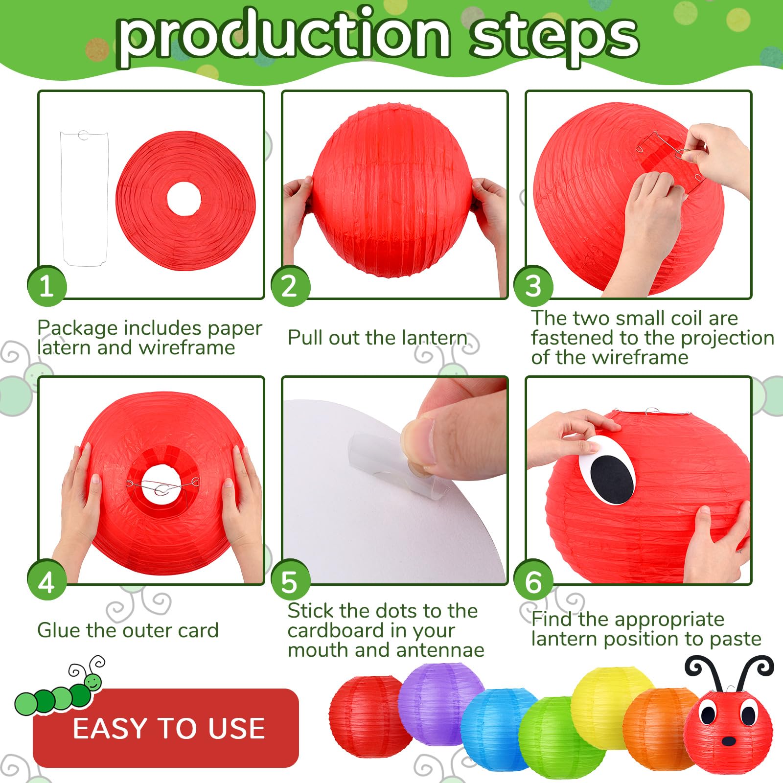 Hortsun 14 Pcs Hungry Caterpillar Paper Lanterns 12 Inch 8 Inch Set Of 2 Caterpillar Themed Birthday Party Decorations With Eyes