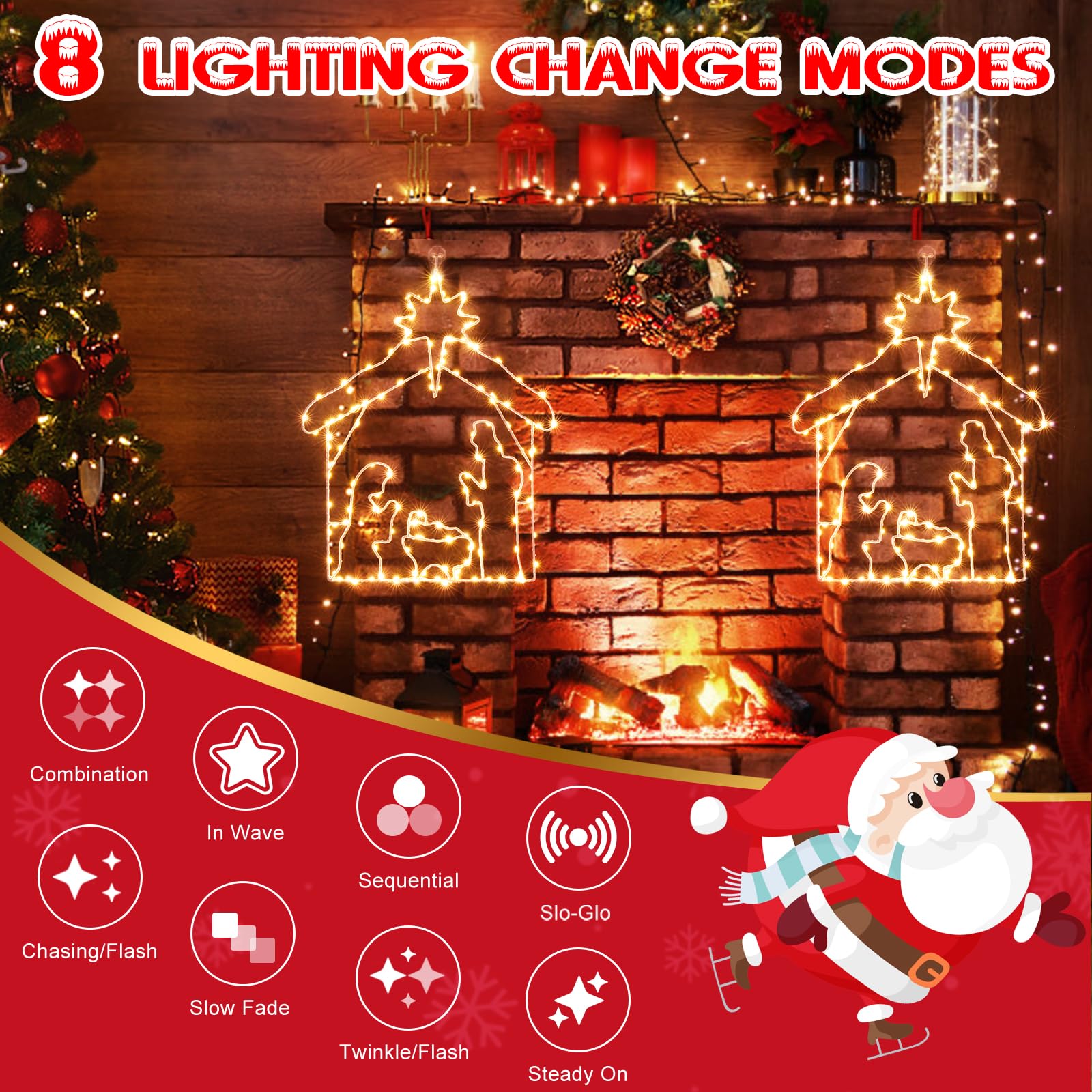 Marchpower Christmas Window Silhouette Lights Battery Operated, 8 Modes Lighted Nativity Scene Wiht Star For Christmas Window Decorations Indoor, Nativity Window Light With Timer Function-Warm White