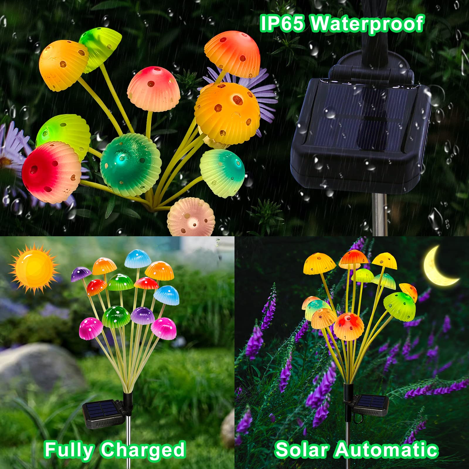 Kohlrabi Solar Garden Lights - 48Led Mushroom Decor, Waterproof, 4-Pack, 6 Colors For Outdoor Use