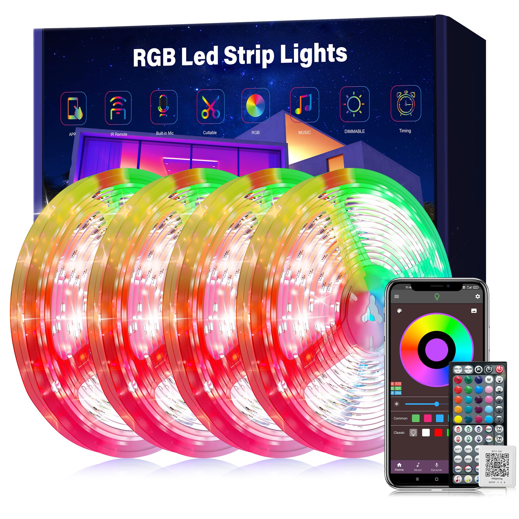 Ledagic 400ft Led Lights for Bedroom Music Sync, Color Changing Led Strip Lights with IR Remote and App Control RGB Led Light St