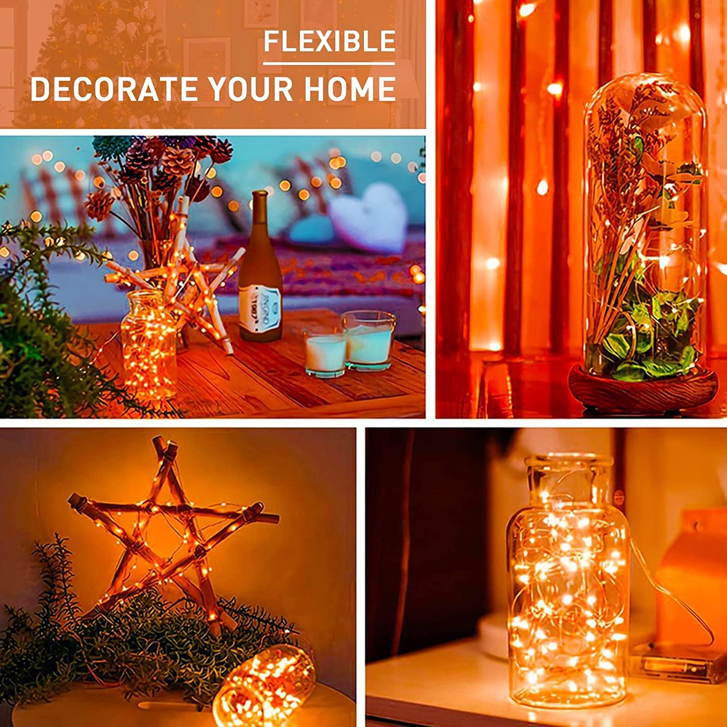 JMEXSUSS 100 LED Solar Halloween Lights, 4 Pack 33ft Copper Wire, Waterproof Orange Fairy String Lights for Garden Yard Decor