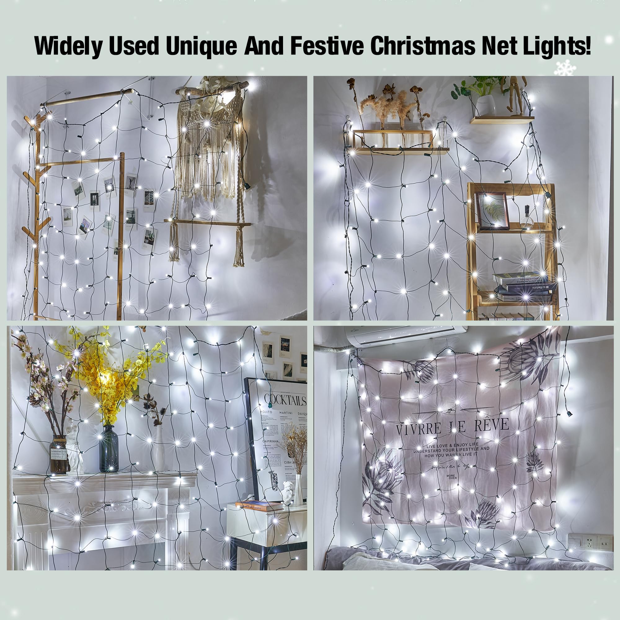 Sylampow Led White Christmas Net Lights Outdoor Christmas Bushes Lights 120Led 6Ftx5Ft, Connectable Outdoor Indoor Christmas Mes