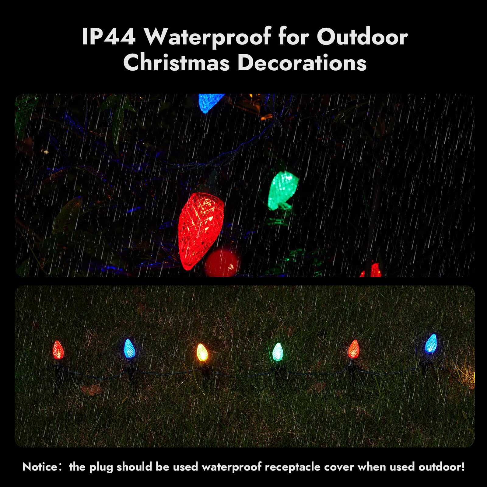 Dirnun LED Christmas Lights - 50 LED, 33ft, Multicolor, Copper & Plastics, Commercial Grade for Indoor/Outdoor Holiday Decor