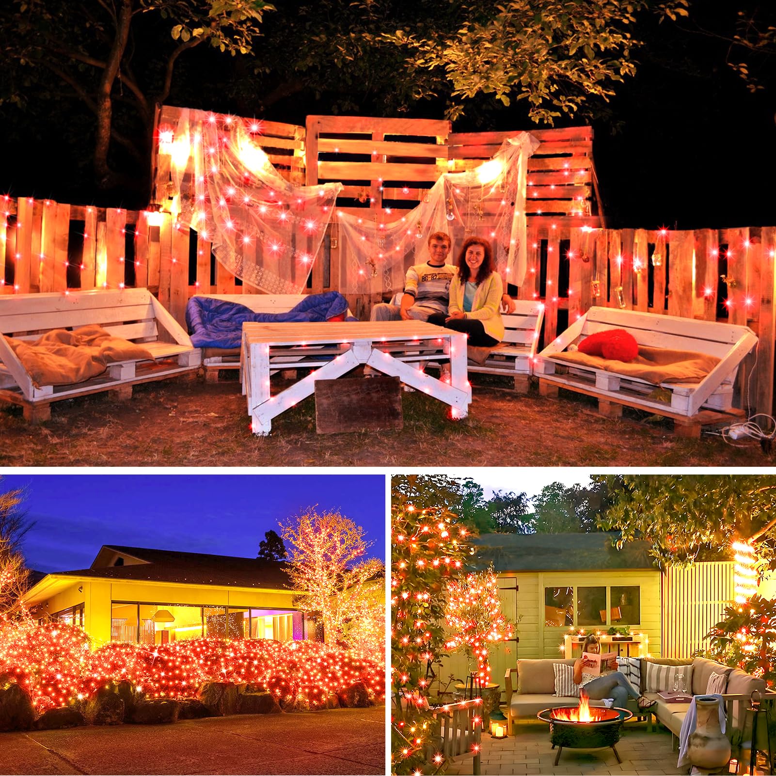 KNONEW 400FT Outdoor Christmas Fairy Lights, 1200 LED Waterproof String Lights, 8 Modes, Red, Model KN-1000-LIG168-01