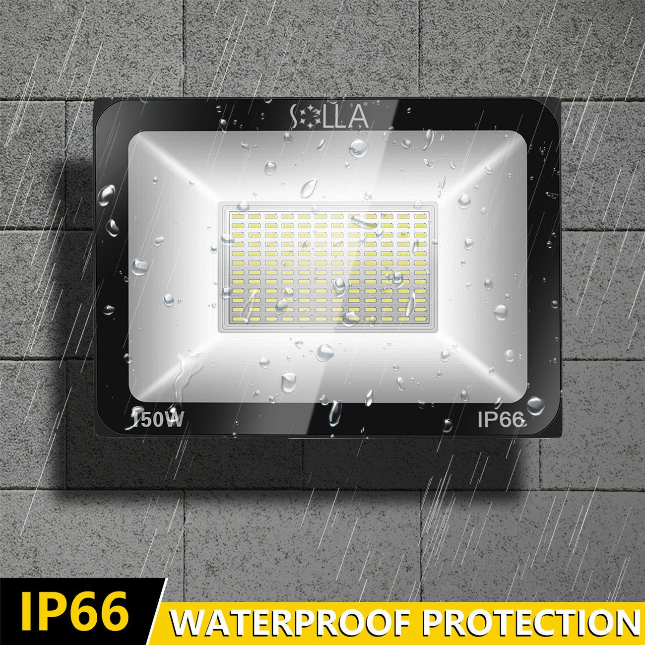 SOLLA 150W LED Flood Light - 2 Pack, IP66 Waterproof, 12000lm, 3000K Warm White, Aluminum, Model HT-002