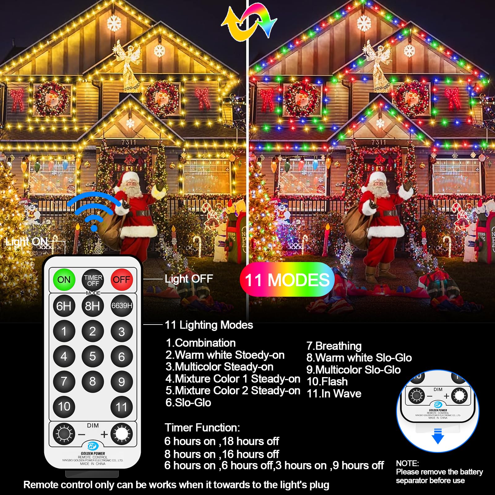 Roadayly 328Ft 720 Led Christmas Lights Color Changing String Lights Outdoor With 11 Modes For Xmas Tree Trunk Yard Porch Outdoo