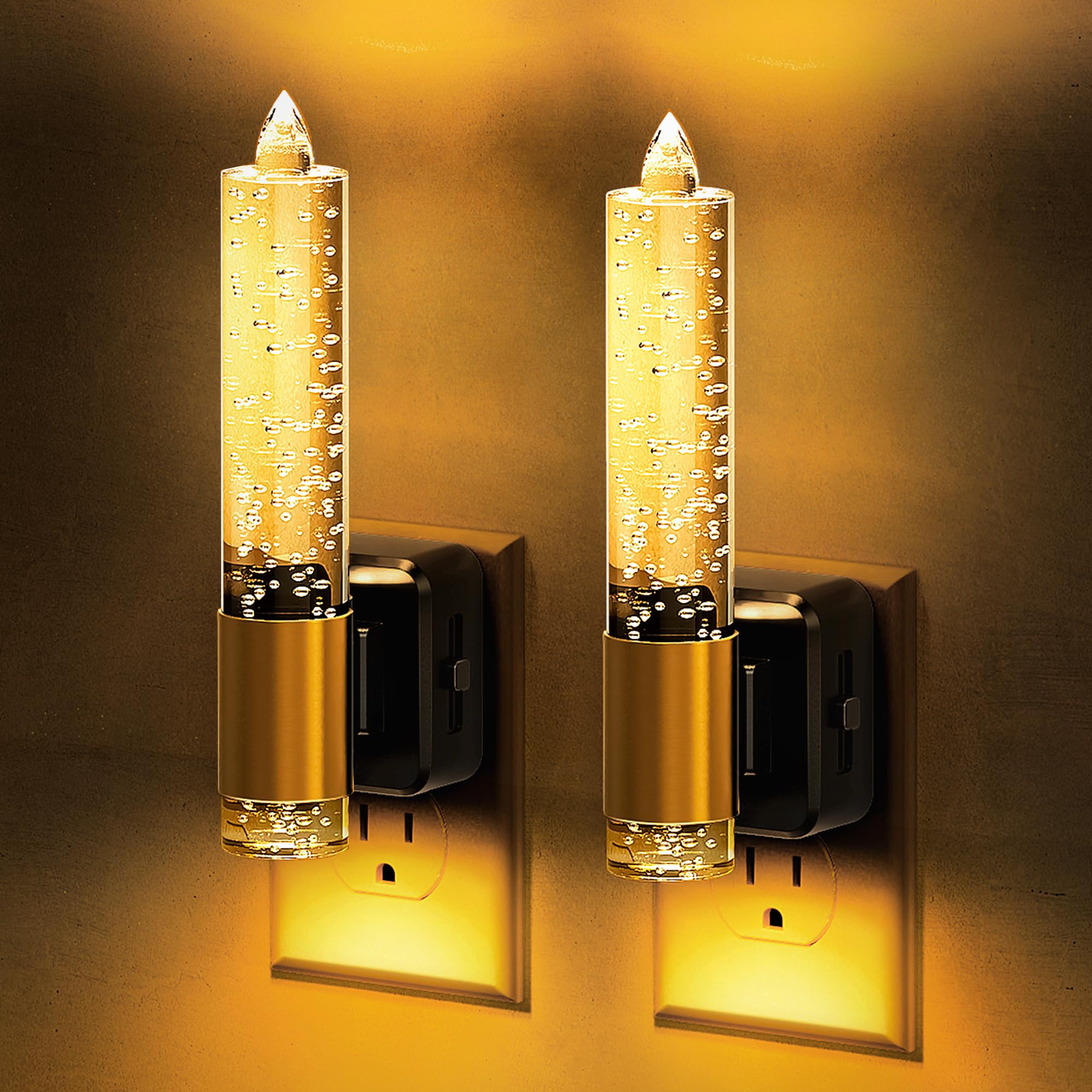 L LOHAS LED Night Light, Amber Candle Night Lights Plug into Wall,2 Pack 0-100 LM Dimmable Nightlight, Plug in Bubble Night Ligh