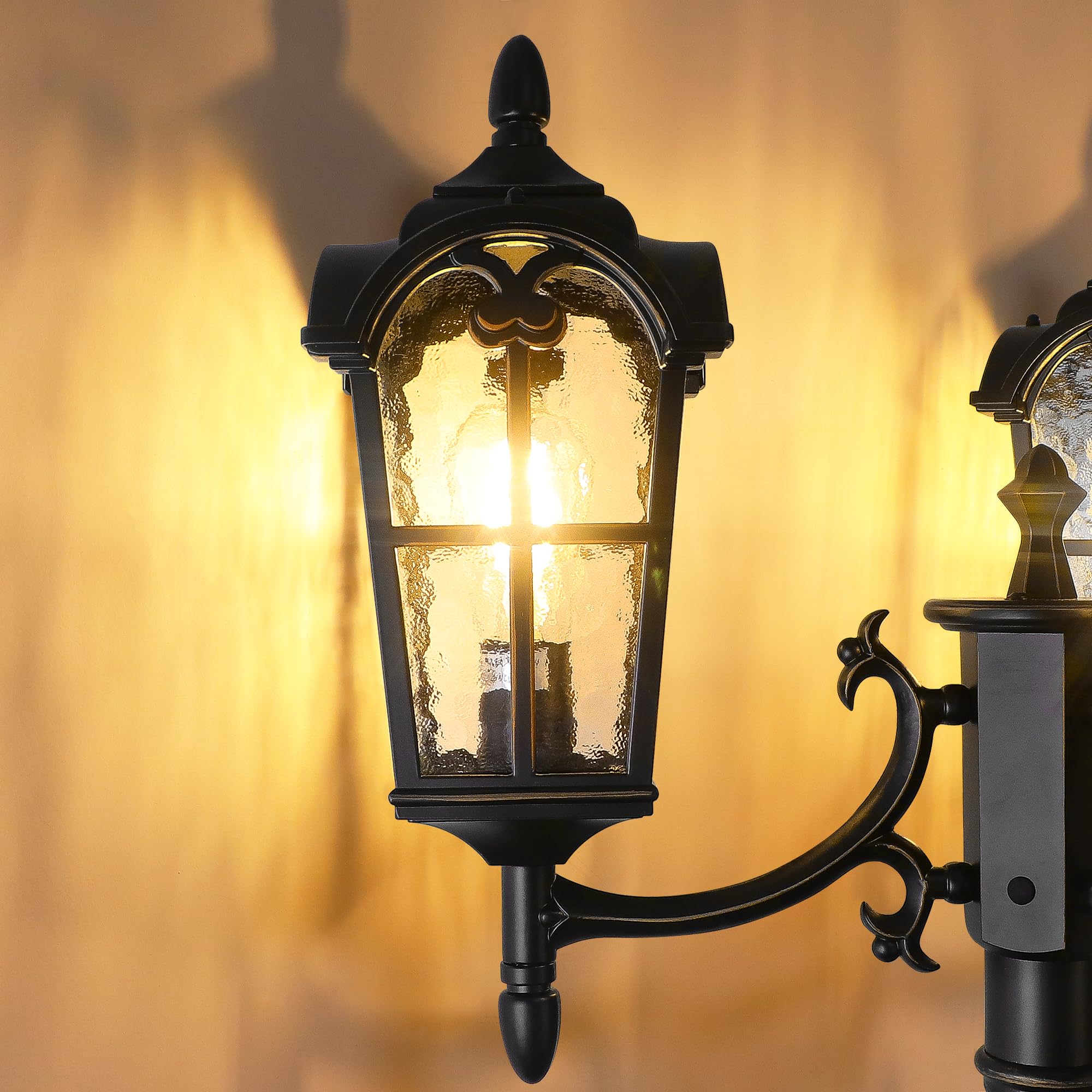 Partphoner Triple Head Black Aluminum Outdoor Lamp Post - Waterproof Garden Light Fixture