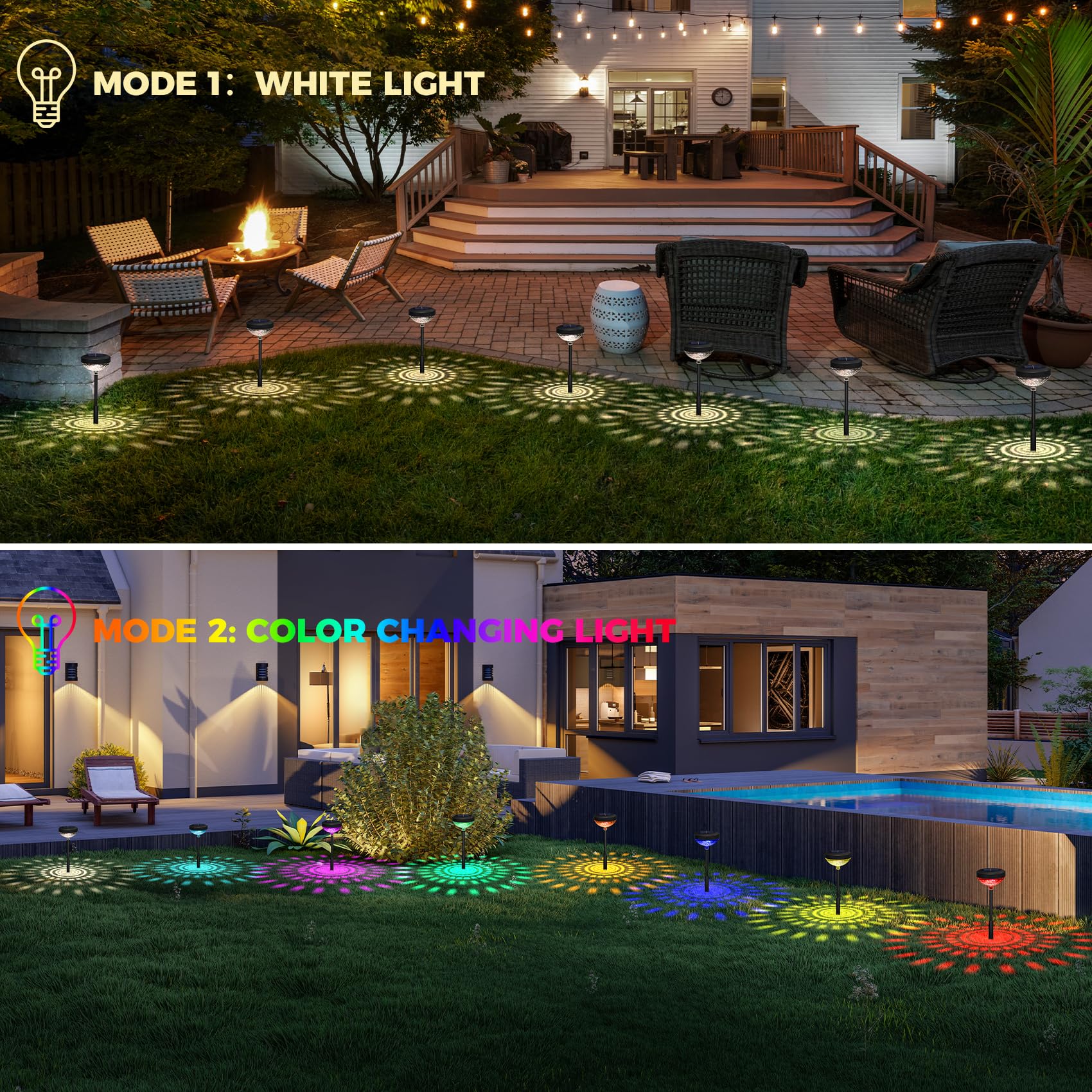 Pearlstar Bright Outdoor Solar Lights 6 Pack, Pathway Lights With Color Changing+Warm White Led, Ip65 Waterproof, Solar Powered