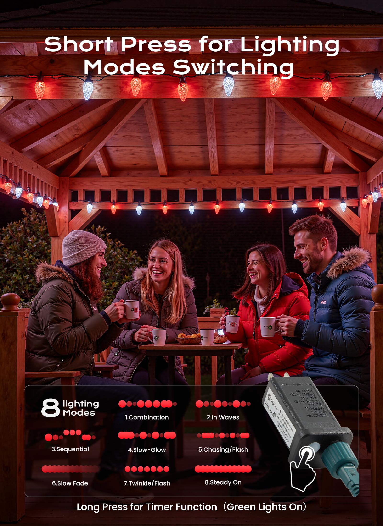 C9 Christmas Lights Outdoor  66 Ft 100 Led Connectable C9 String Lights With 8 Modes And Timer Xmas Tree Patio Roofline Garden Yard Holiday Party Indoor Outdoor Decoration  Red And White