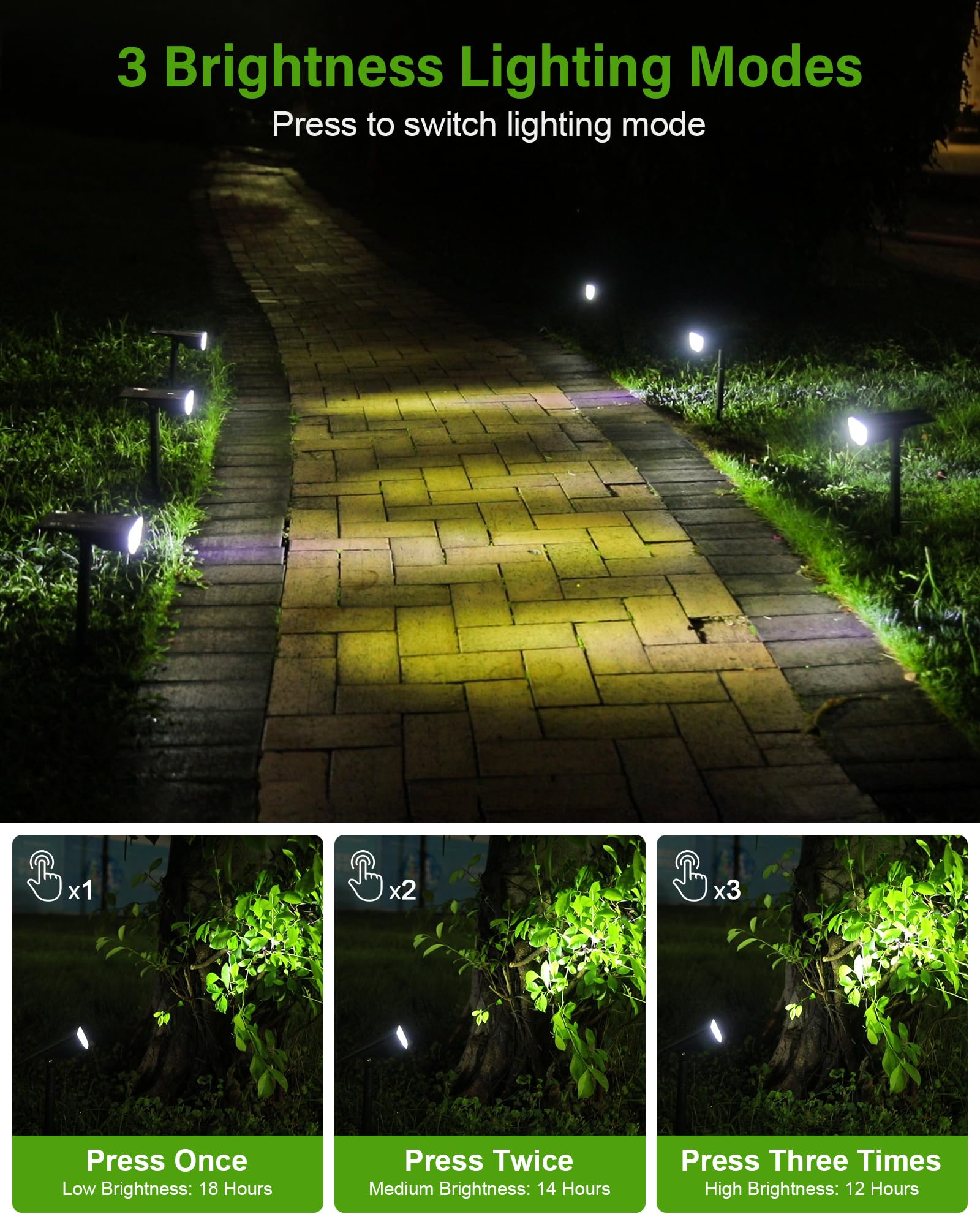 Zookki Solar Spot Lights Outdoor, Waterproof Ip65, 3 Brightness Modes, Cool White, 4 Pack
