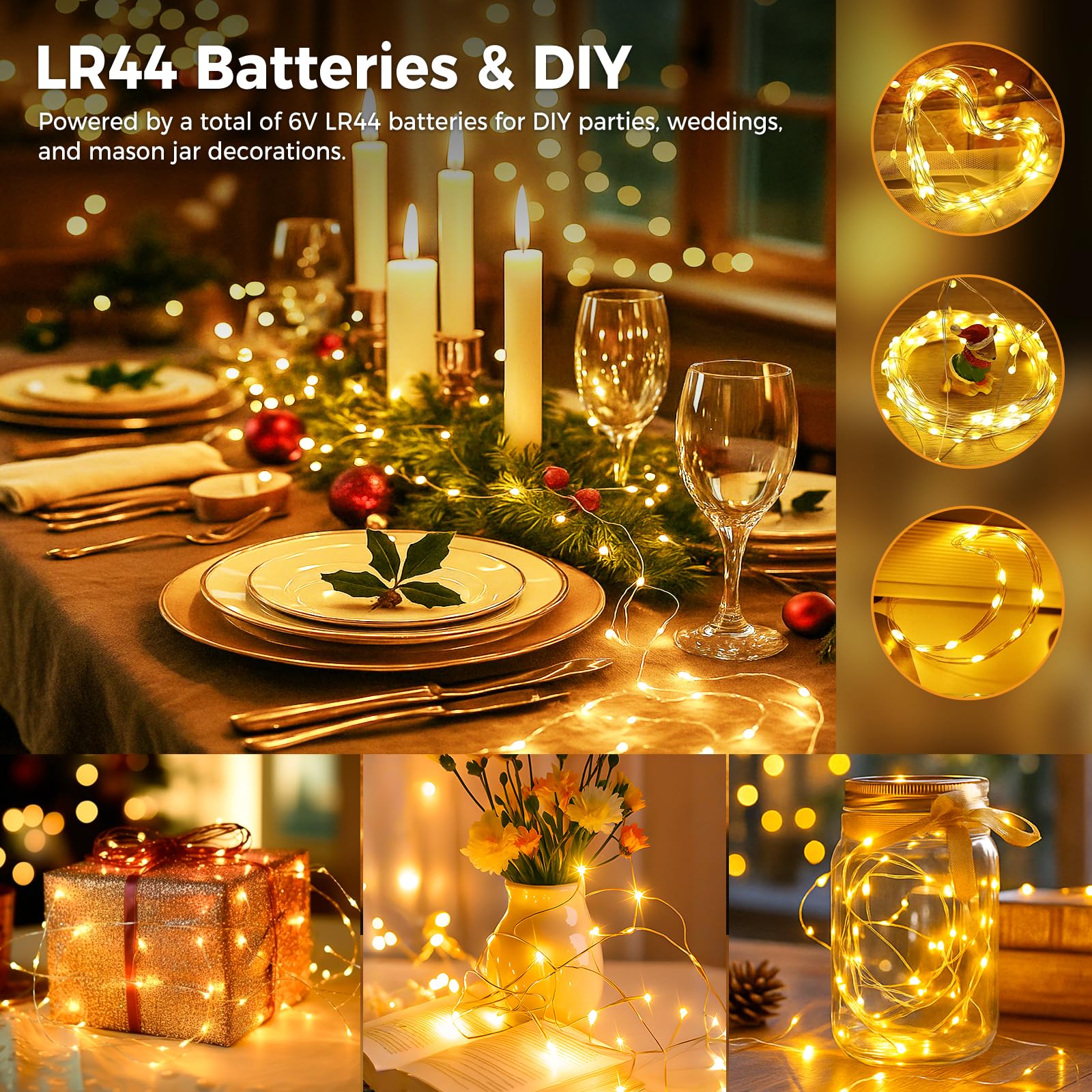 Litogo 6 Pack Fairy Lights, 20 Led Warm White Twinkle Light, 7Ft Waterproof Silver Wire, Battery Operated With Timer For Decor
