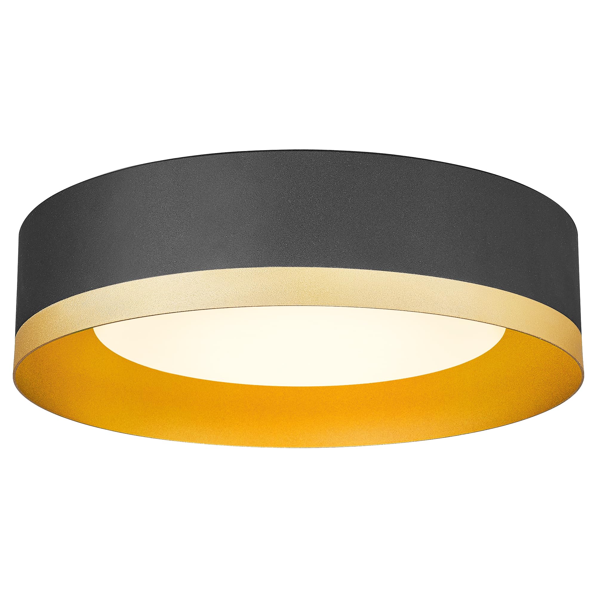 Autelo Black Flush Mount Ceiling Light, 14" Led Ceiling Light, 3Cct Light Fixtures Ceiling Mount With Frosted Glass In Black And Gold Metal Finish, Ceiling Light Fixture For Bedroom, C3337Xs Bk Led