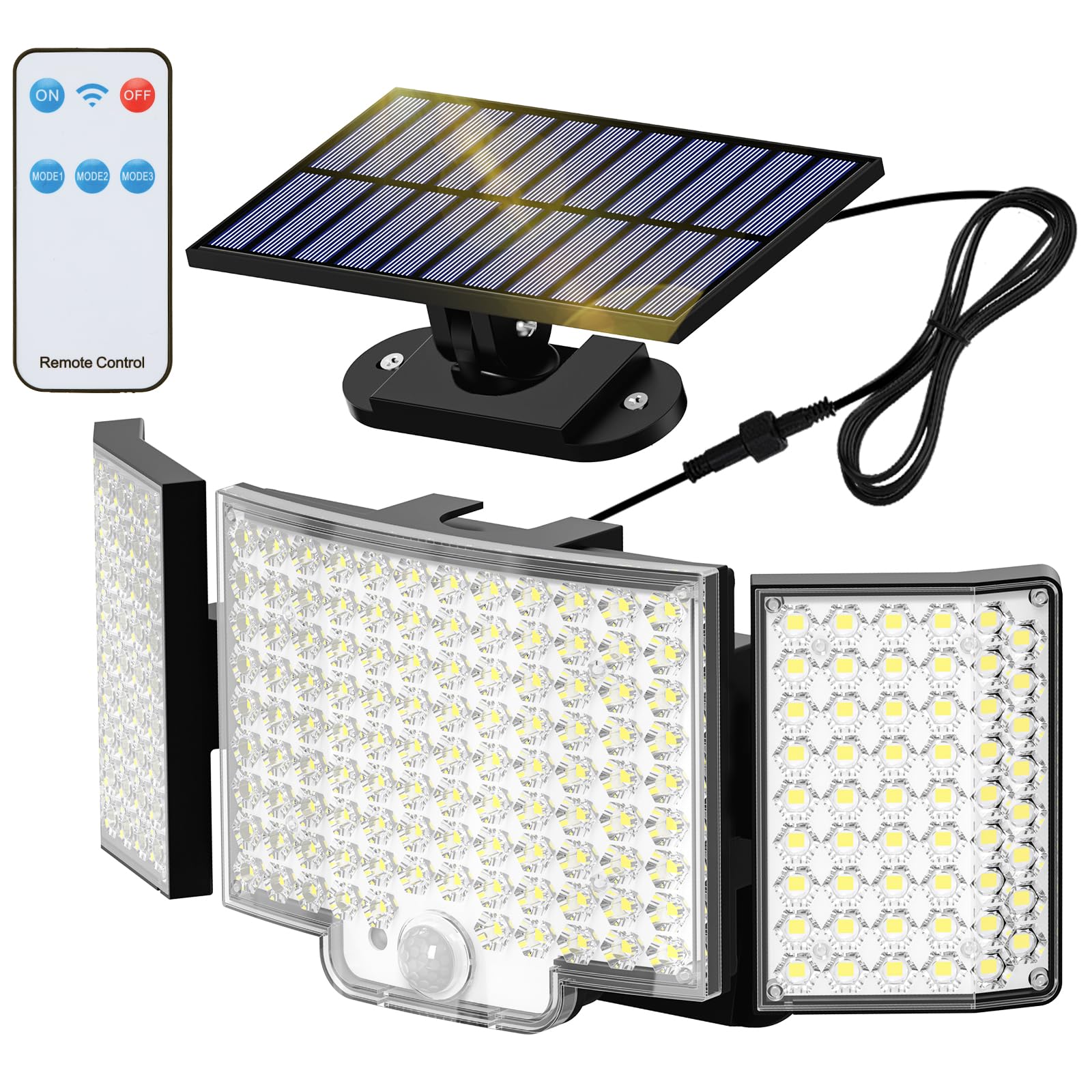 Adiding Outdoor Solar Lights, 212 LED, 270° Wide Angle, 3 Modes Motion Sensor, 1 Pack, Black, Model TBD-23