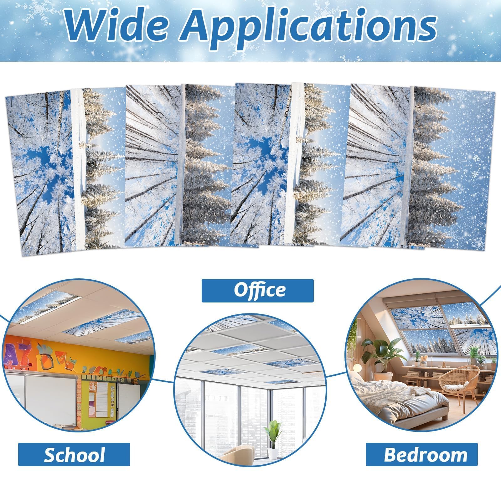 Wiooffen 8 Pcs Fluorescent Light Covers, 80 Magnets, 4x2 Ft, Polyester, Winter White, Model YM0731, Easy Install for Office & Home