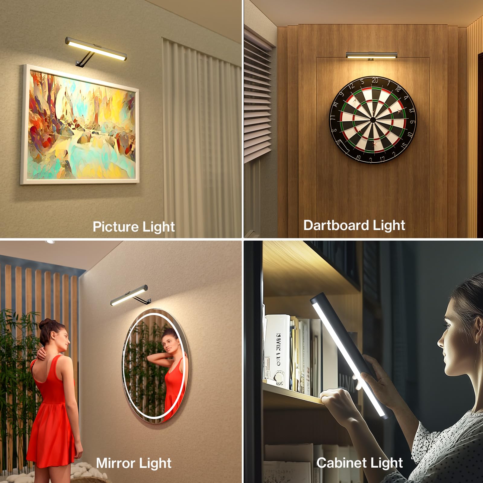 Olafus Rechargeable Picture Light, Wireless Wall Art Light, 3 Color Brightness, Remote Control, Black, Model LHA03B