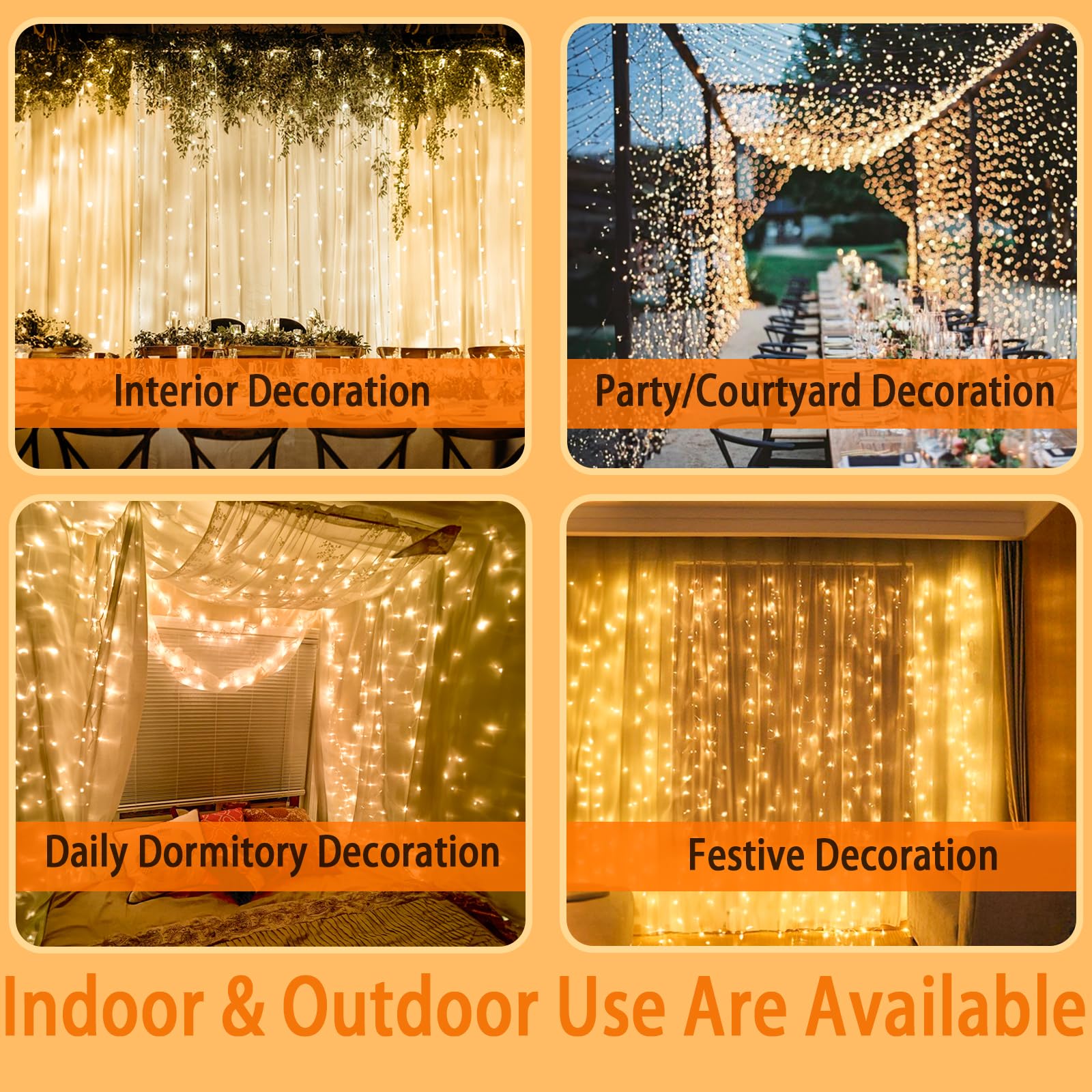 Eueasy 300 LED Curtain Lights, 9.8ft x 9.8ft Fairy Lights with 8 Modes, String Hanging Lights, Remote Control, Perfect for Indoo