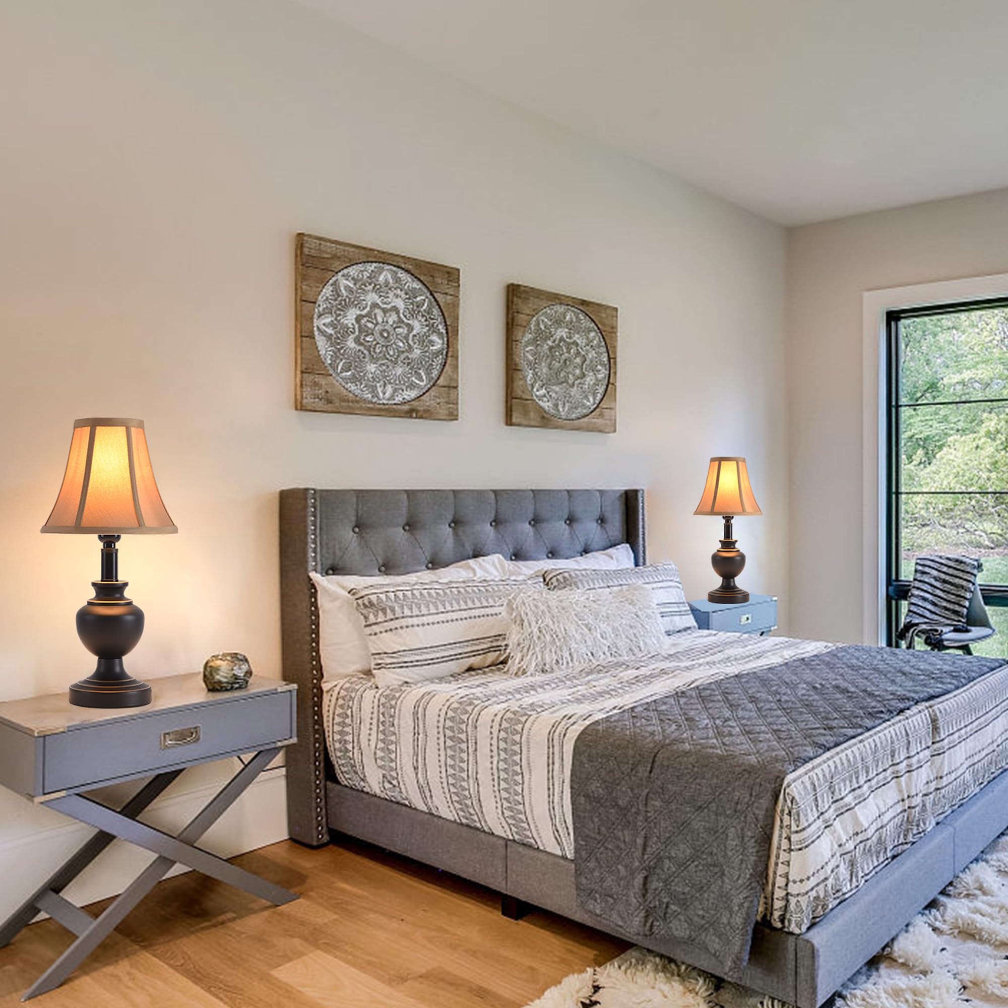 Smeike Traditional Table Lamp, Desk Lamp For Living Room With Fabric Shade, Vintage Bedside Lamp Bronze Brown Finish For Bedroom