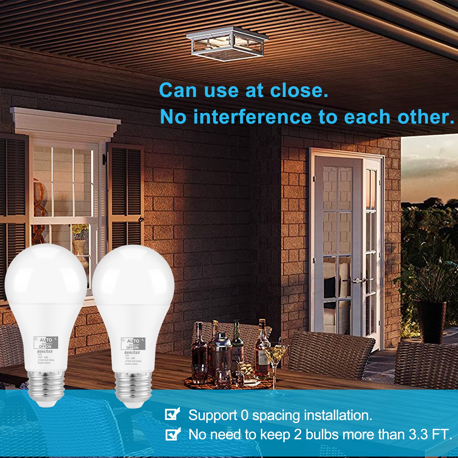 Qualilux Dusk To Dawn Light Bulbs 1000 Lumen, Soft White, Led 12W, A19 E26, 2-Pack, Hq-H021