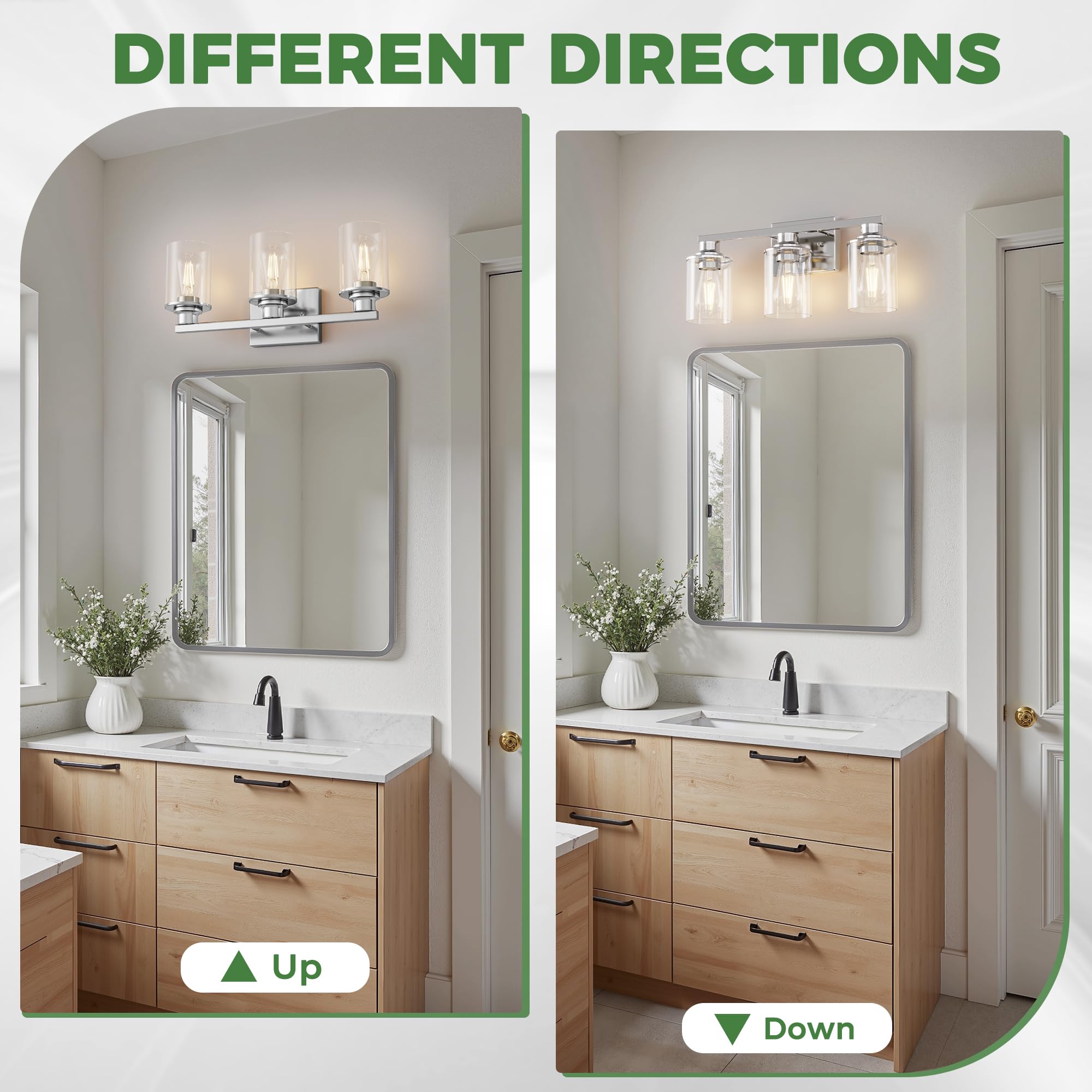 Doresshop 17 Inch Bathroom Light Fixtures  3-Light Chrome Bathroom Lighting Fixtures Over Mirror With Clear Glass Shade  Vanity Lights For Living Room Bedroom