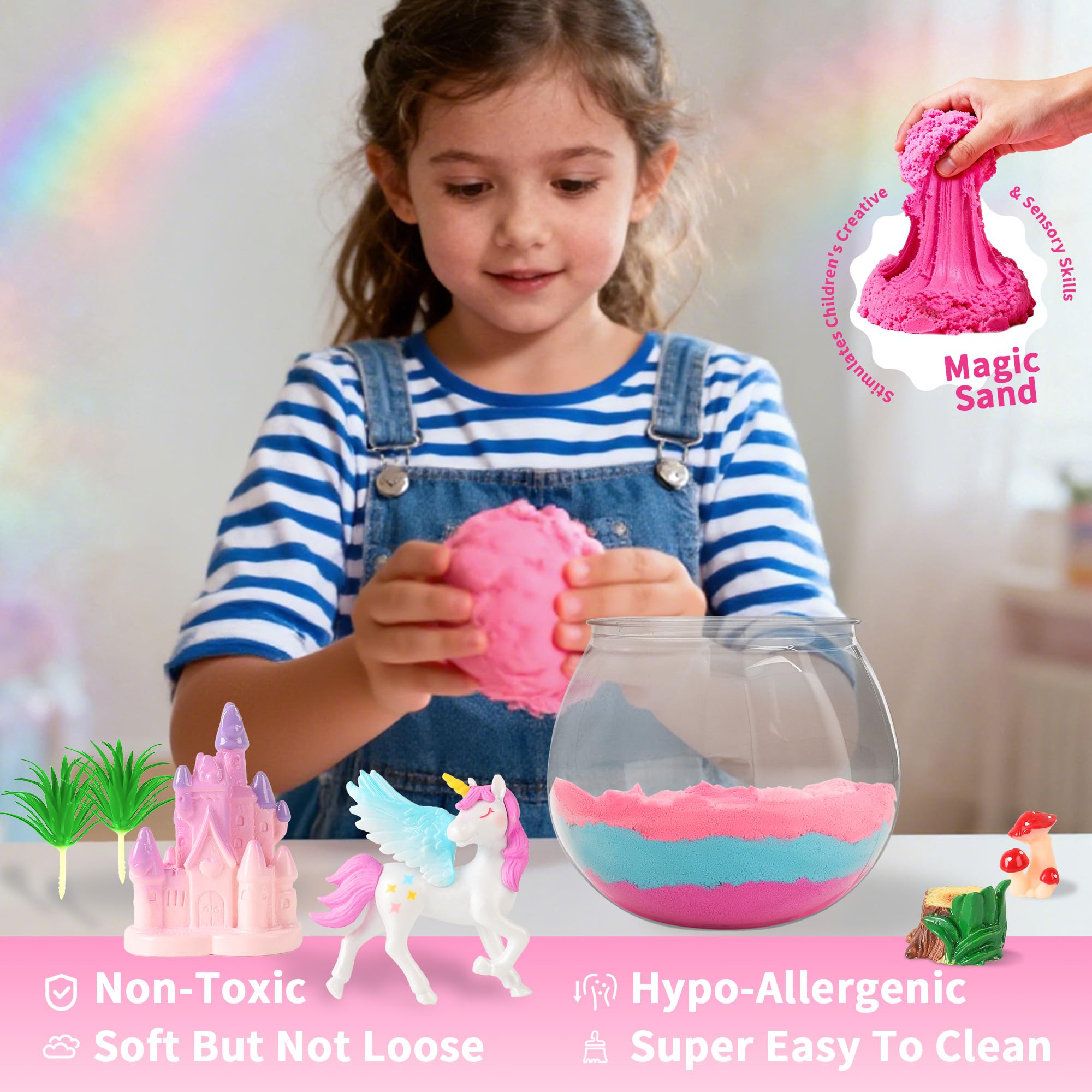KACHUAN BEAR Unicorn Light-Up Terrarium Kit - DIY Craft with Stickers, 5.12" Pink, Ages 4-12, Model XS-002, LED Birthday Gift