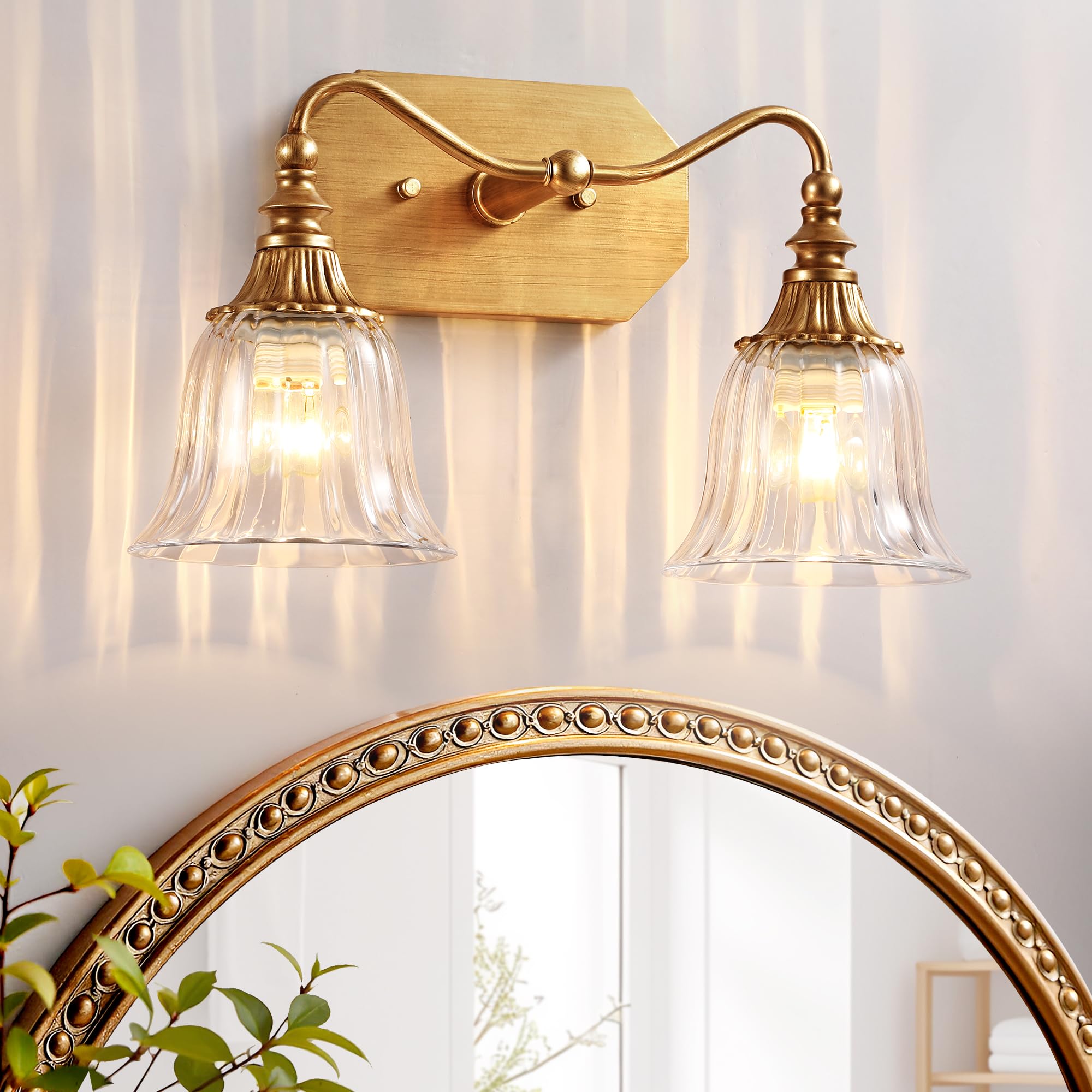 Lmnlvn Bathroom Vanity Gold Light Fixture  2 Lights Bathroom Lighting Matte Antique Brass Finish With Crystal Glass Shade  Gold Vintage Vanity Light For Bathrooms