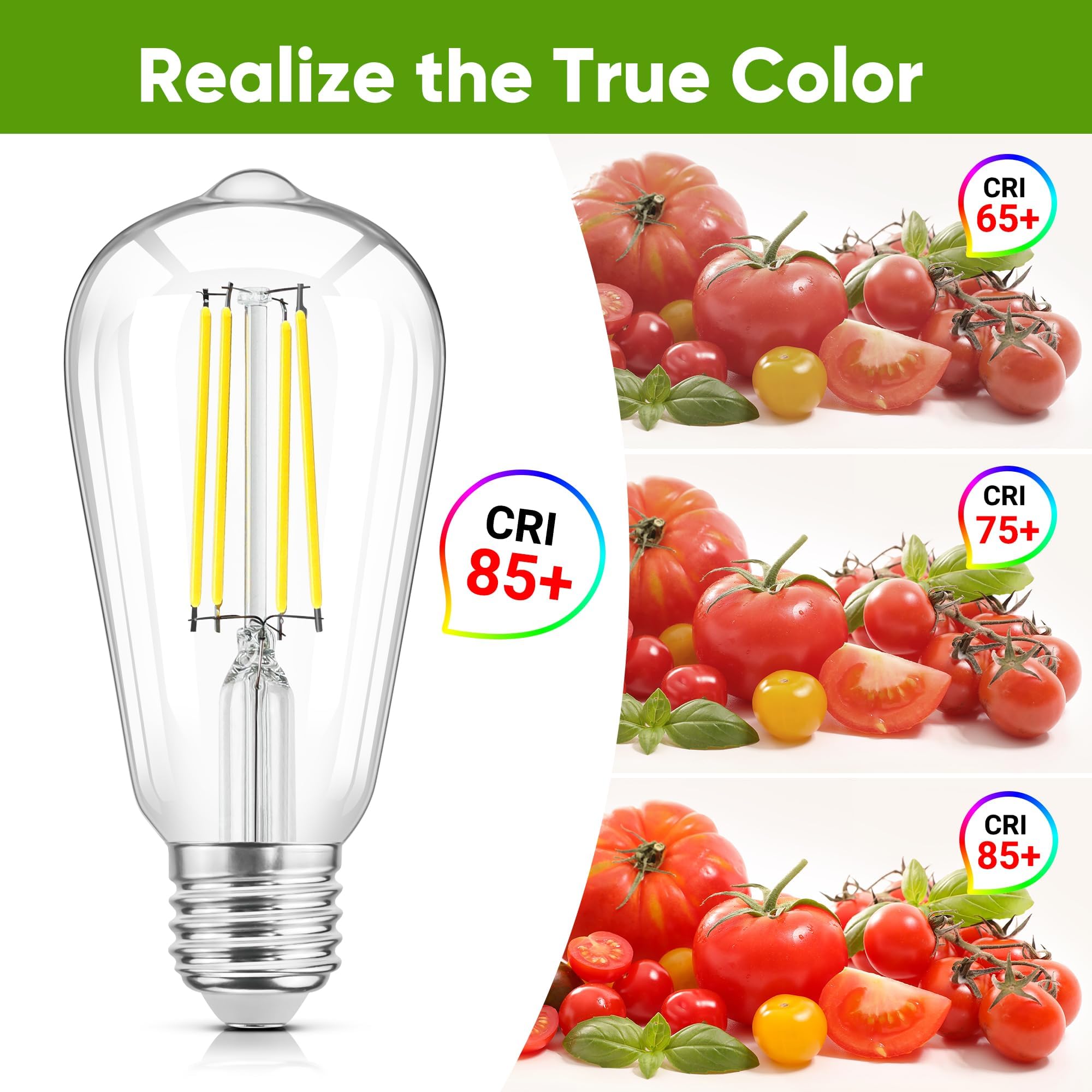 Wihtu Led Light Bulbs, Bright Vintage 6W Led Edison Bulbs, St58 5000K Warm Light With Cri 85+, E26 Standard Base, 900Lum, Non-Di