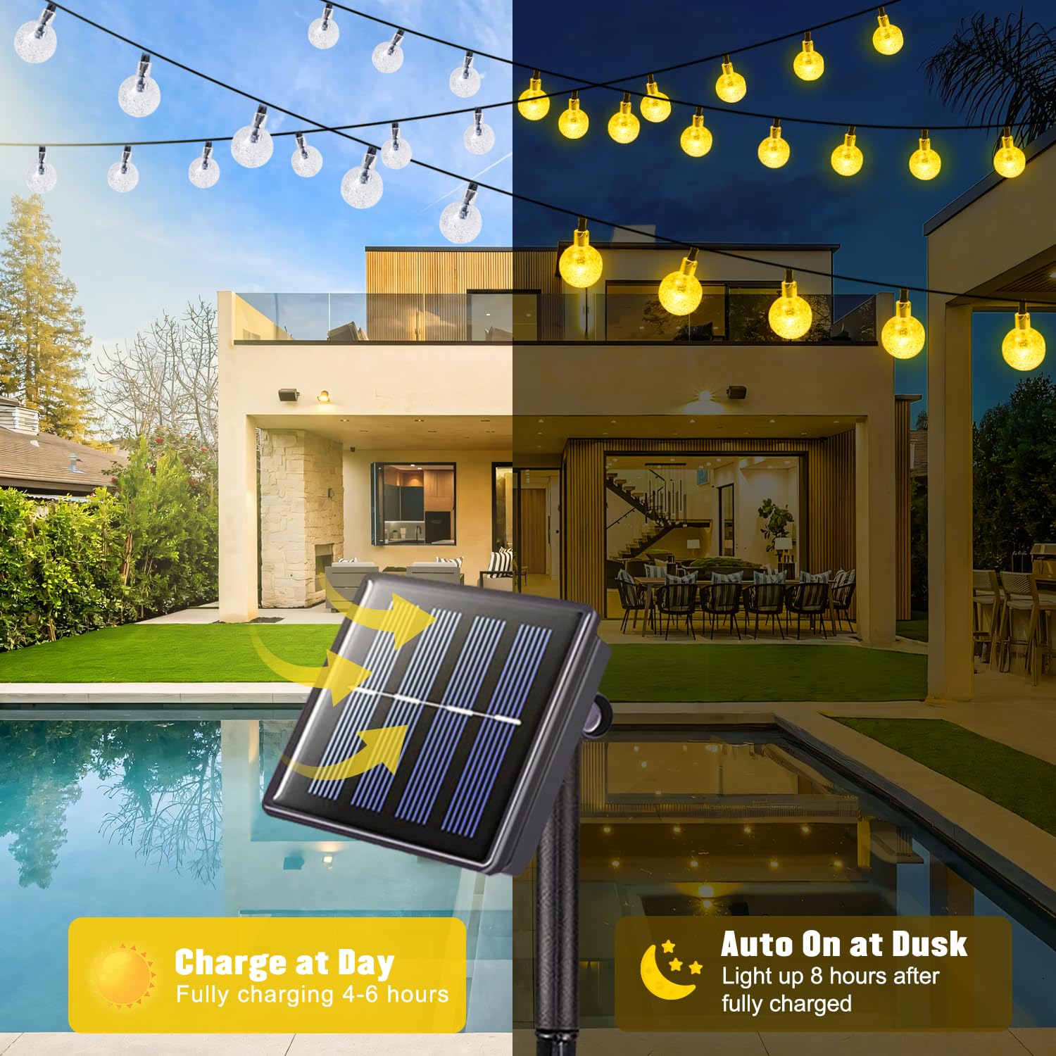 Jmexsuss Solar String Lights Outdoor Waterproof, 8 Modes Crystal Globe String Lights, Warm White Solar Lights For Patio Tree Cam