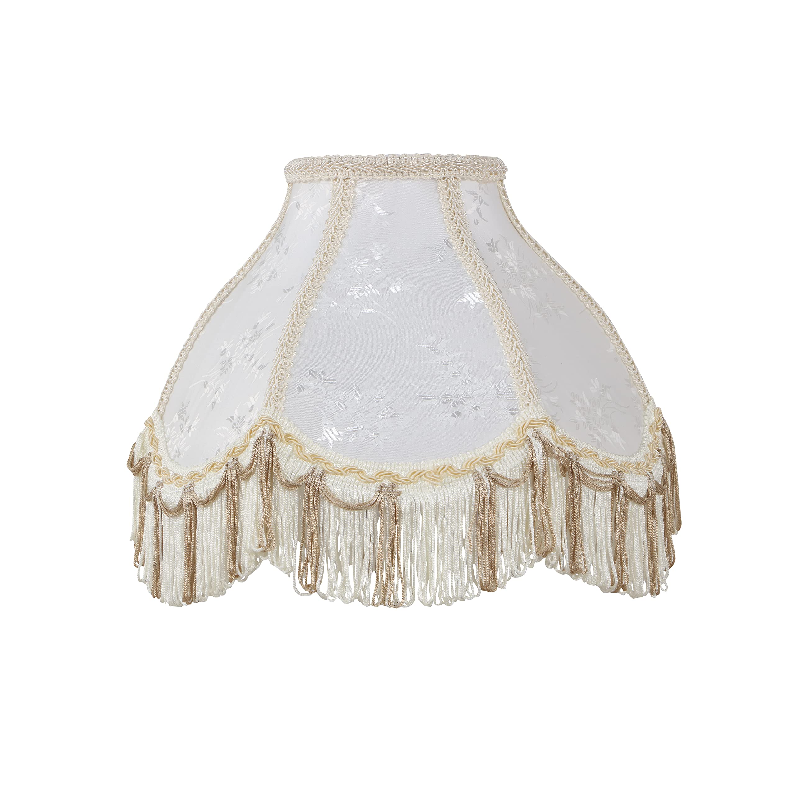 Aspen Creative 55004, Handsewn Scallop Dome Transitional Uno Fringe Lamp Shade, Ivory Jacquard Fabric, 4&quot; Top X 10&quot; Bottom X 7&quot; Height, Slip Uno 33Mm