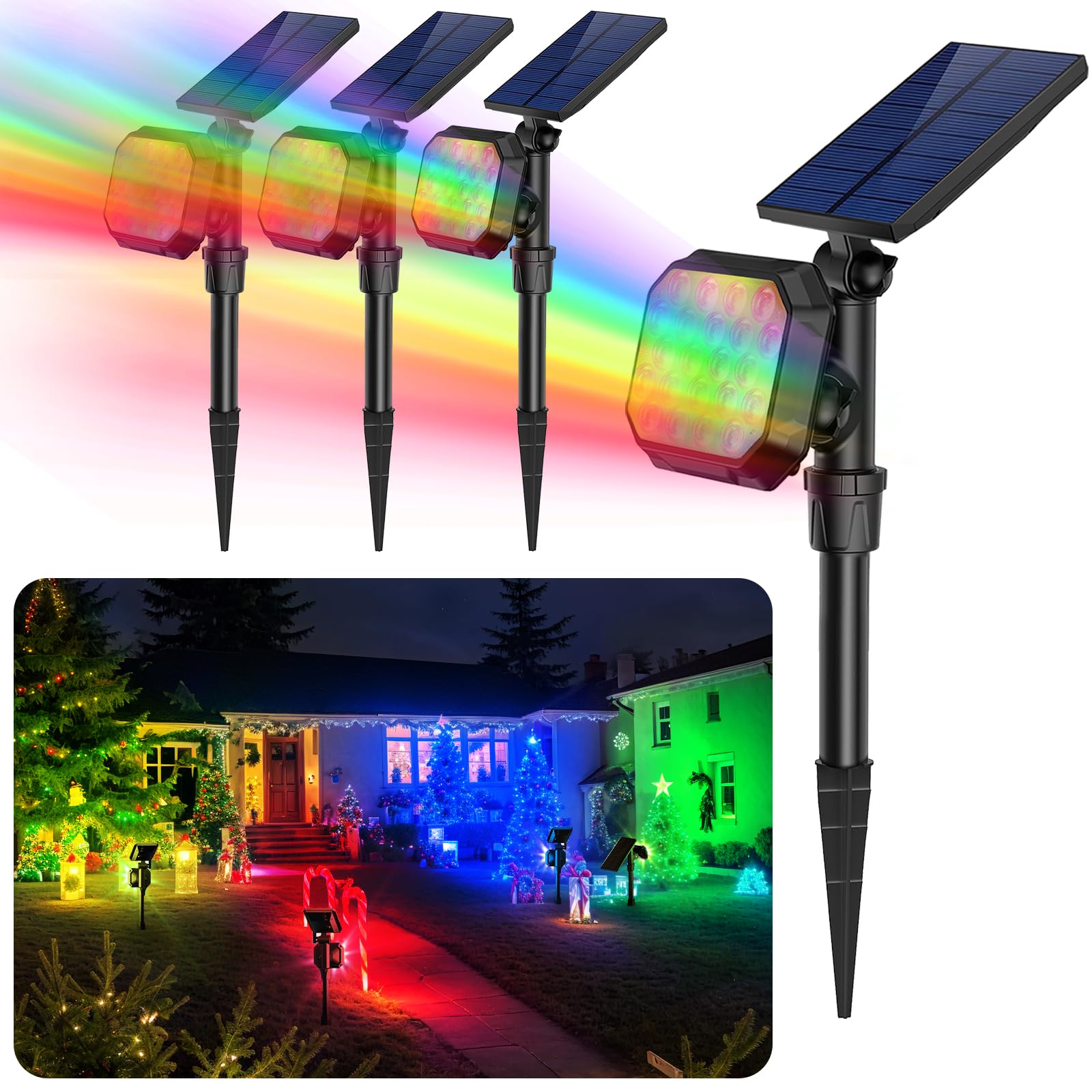 ROSHWEY Solar Spot Lights - Waterproof Colored Landscape Lighting, 4 Pack, ABS Plastic, Model RY-22
