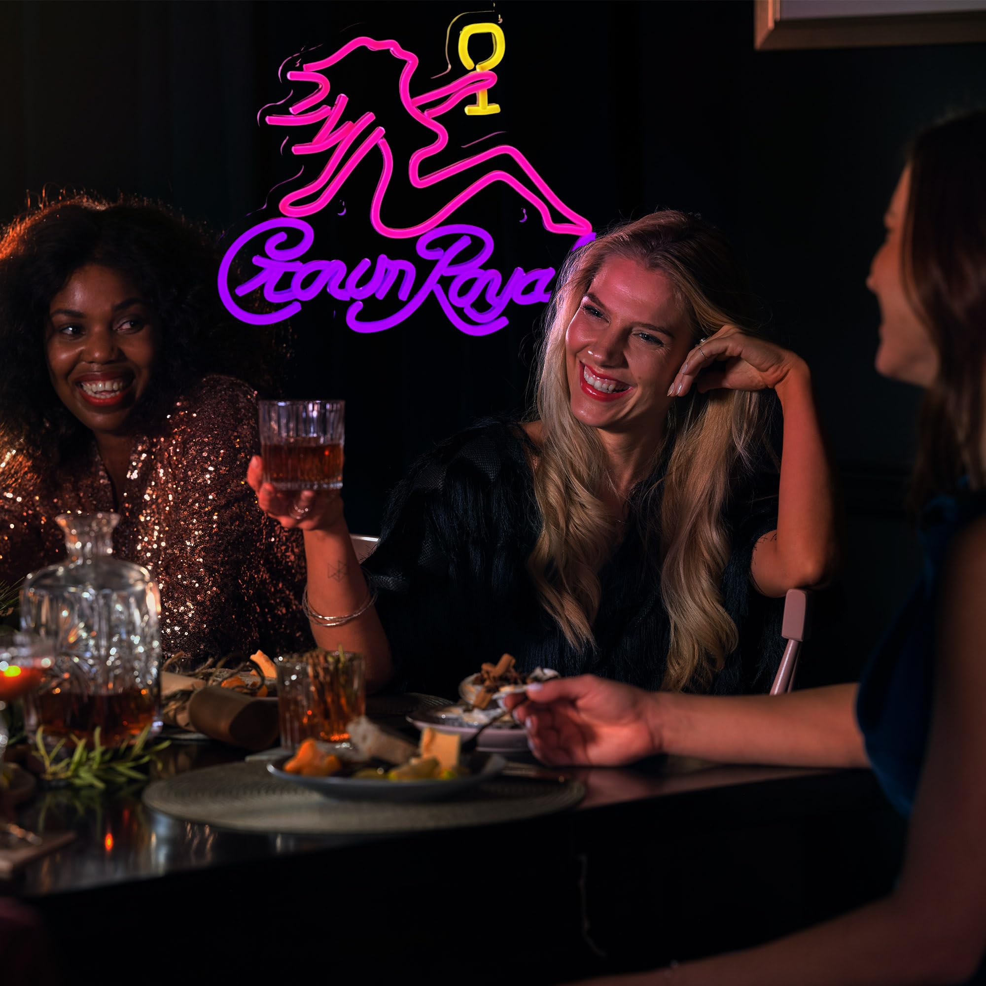 WanliNeon Crown Cheers Neon Sign, LED Bar Decor, 15.7 x 12.6 inches, Acrylic, Pink + Purple, Model: Wanli-Crow-Girl