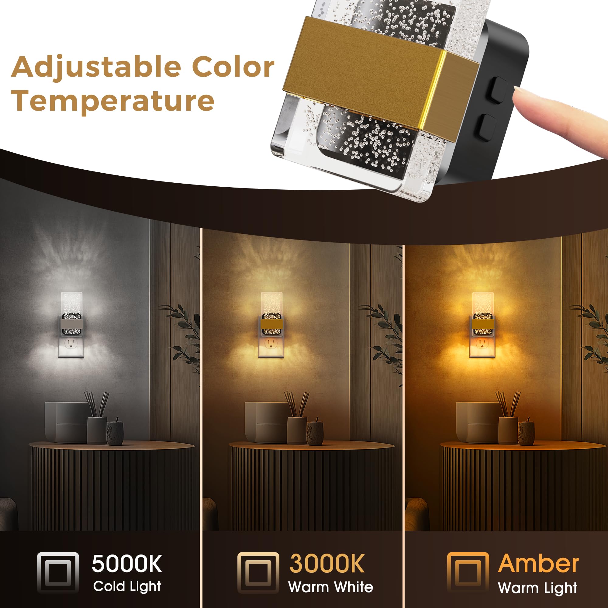 L LOHAS LED Night Light, 2 Pack Dusk to Dawn Sensor, 3CCT Adjustable Color Temperature, Model A-GY141-08US-2, Bubble-3CCT