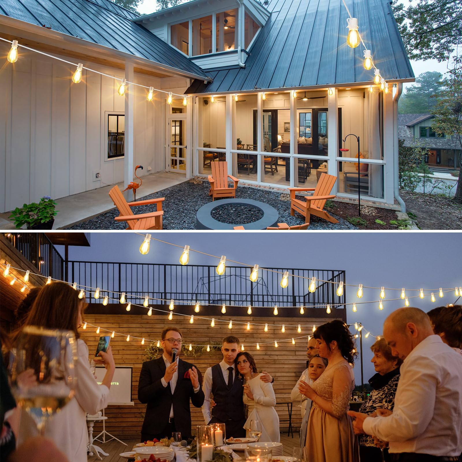 Larkvue 96Ft Led Outdoor String Lights, Waterproof Patio Lights With 30+2 2700K Dimmable Vintage Edison Hanging Plastic Bulbs Fo