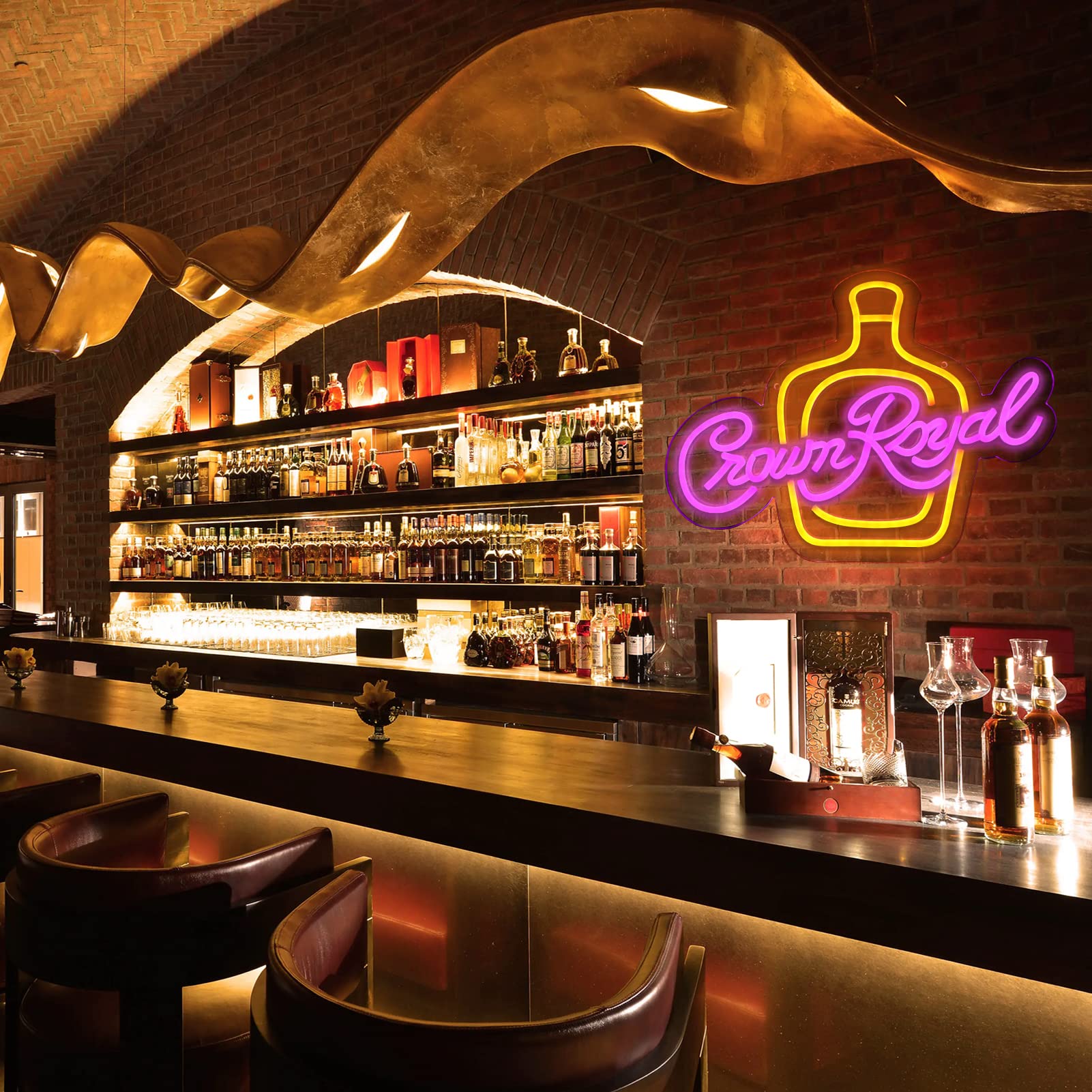 Vinray Crown Canadian Whiskey Neon Sign For Garage Bar Club Decor,Dimmable Led Art Wall Lights For Man Cave And Bachelor Party Decor.