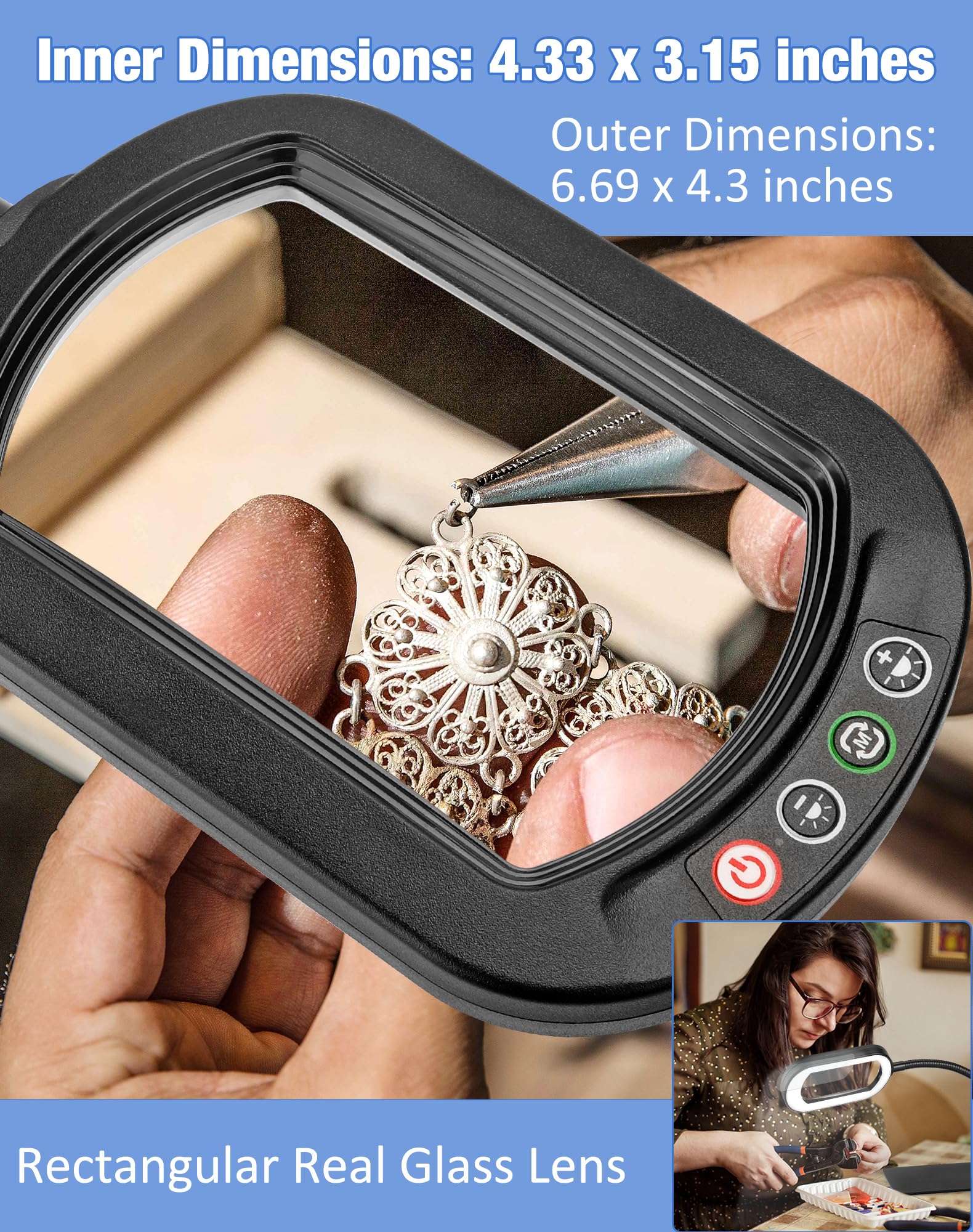 Ivmaie 10X Magnifying Glass With Light And Stand Led Magnifier With Light Hands Free Lighted Magnifying Desk Lamp Dimmable For C