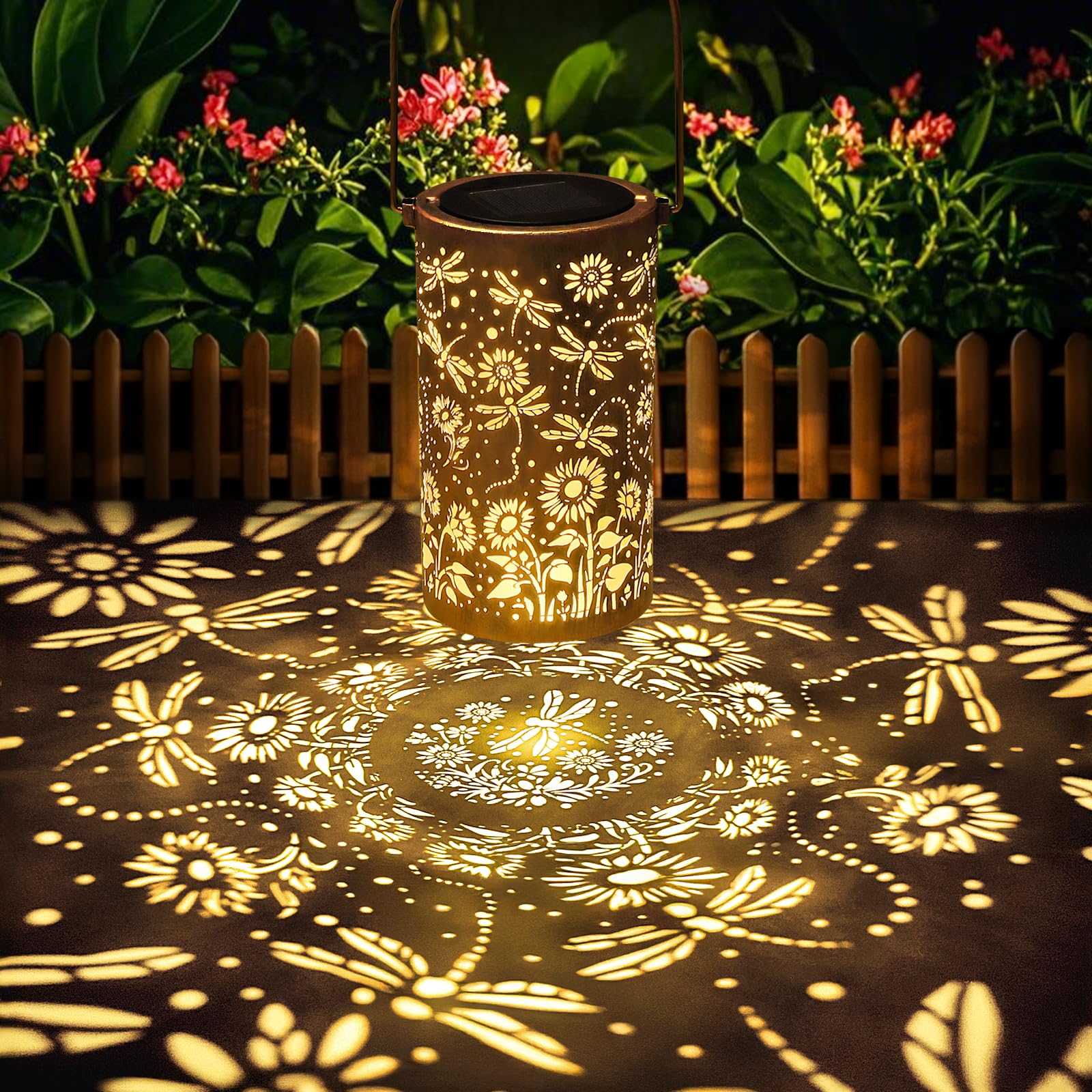 Fabuday Dragonfly Sunflower Solar Lantern Gift for Women - Outdoor Lanterns Waterproof for Patio, Yard, Porch and Pathway, Hangi