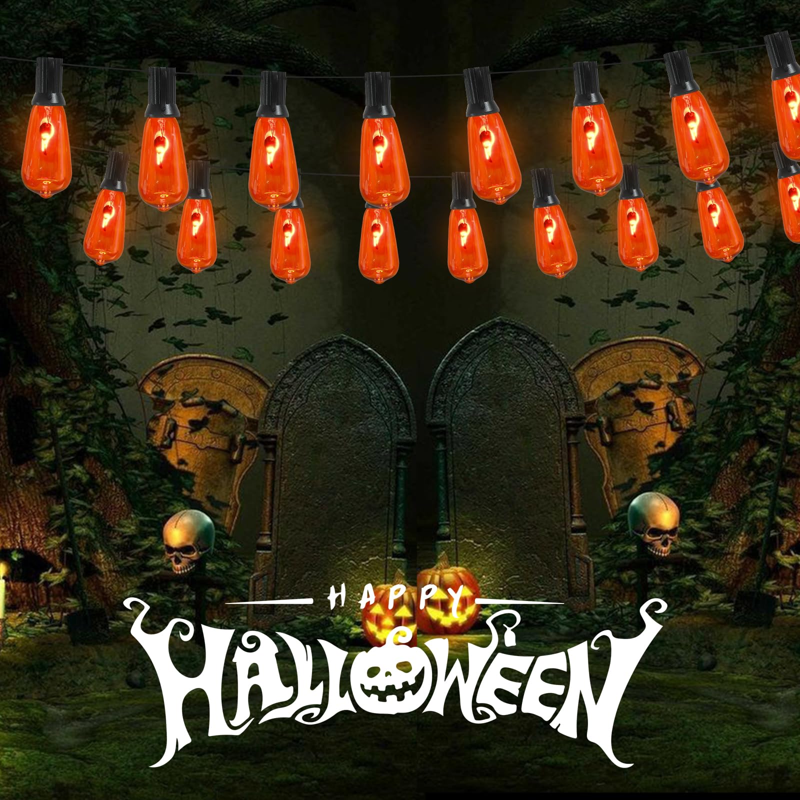 Flicker Flame Light Bulbs, Halloween St40 Orange Flickering Replacement Bulbs With A Flickering Orange Glow For Halloween Outdoor Patio Backyard String Lights, 1 Watt, 120 Volt 10 Pack