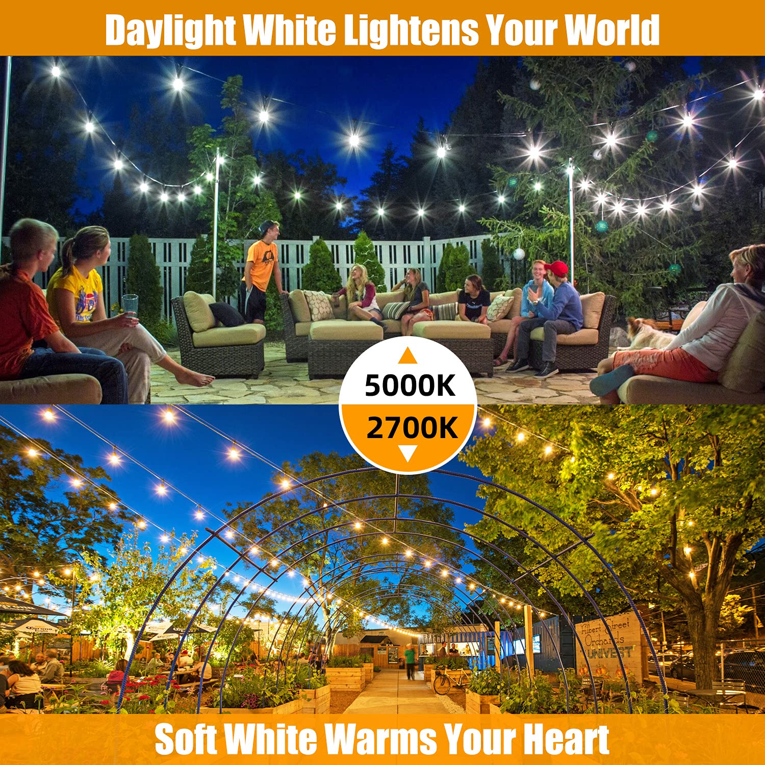 96Ft(48?2) Outdoor String Lights, Commercial Grade Heavy Duty White Wire Patio Light With Dimmable S14 Shatterproof Led Bulbs, L