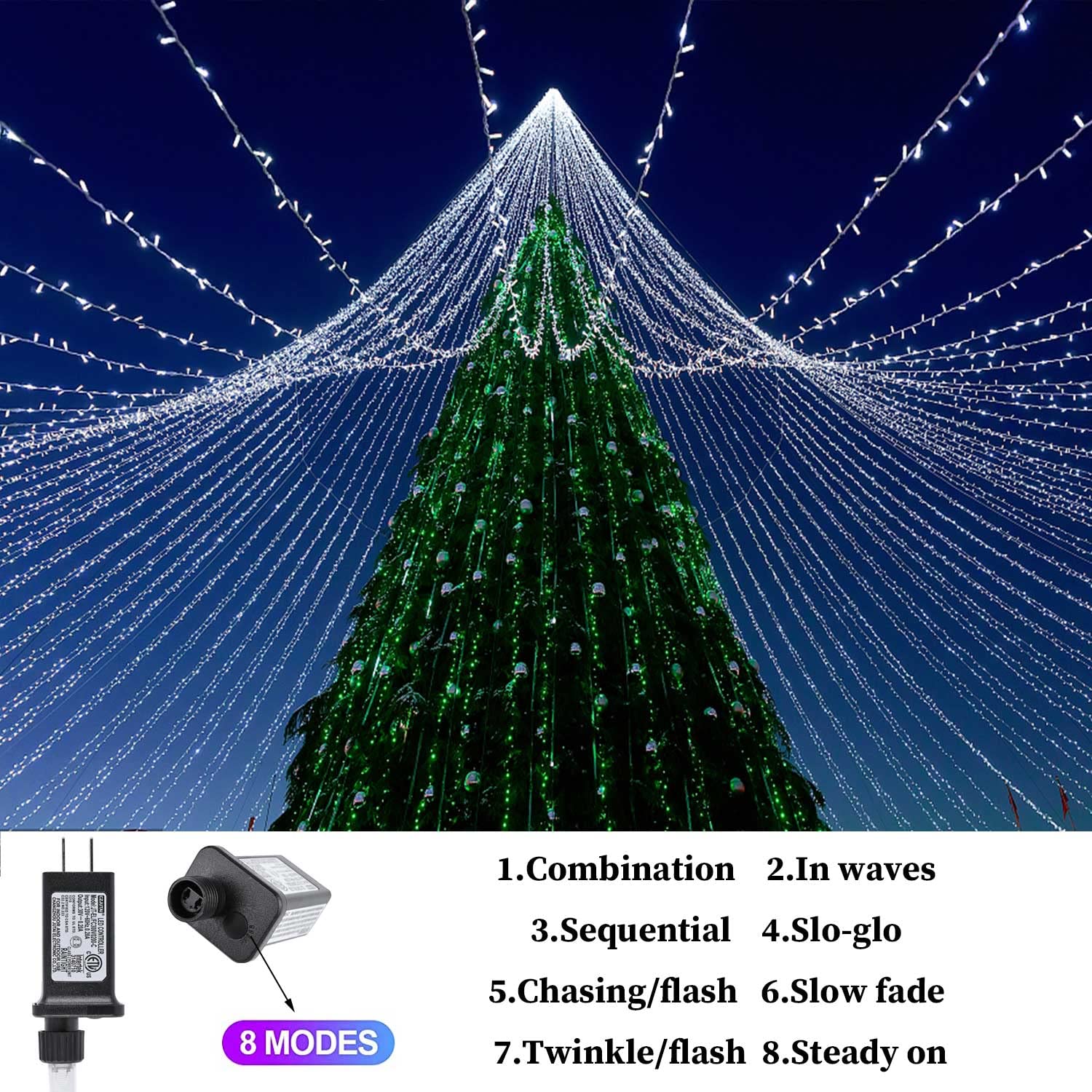 Zhouduidui Outdoor Christmas String Lights, 800Led 330Ft White Fairy Lights, 8 Mode Plug In Waterproof Indoor Outdoor Decor Ligh