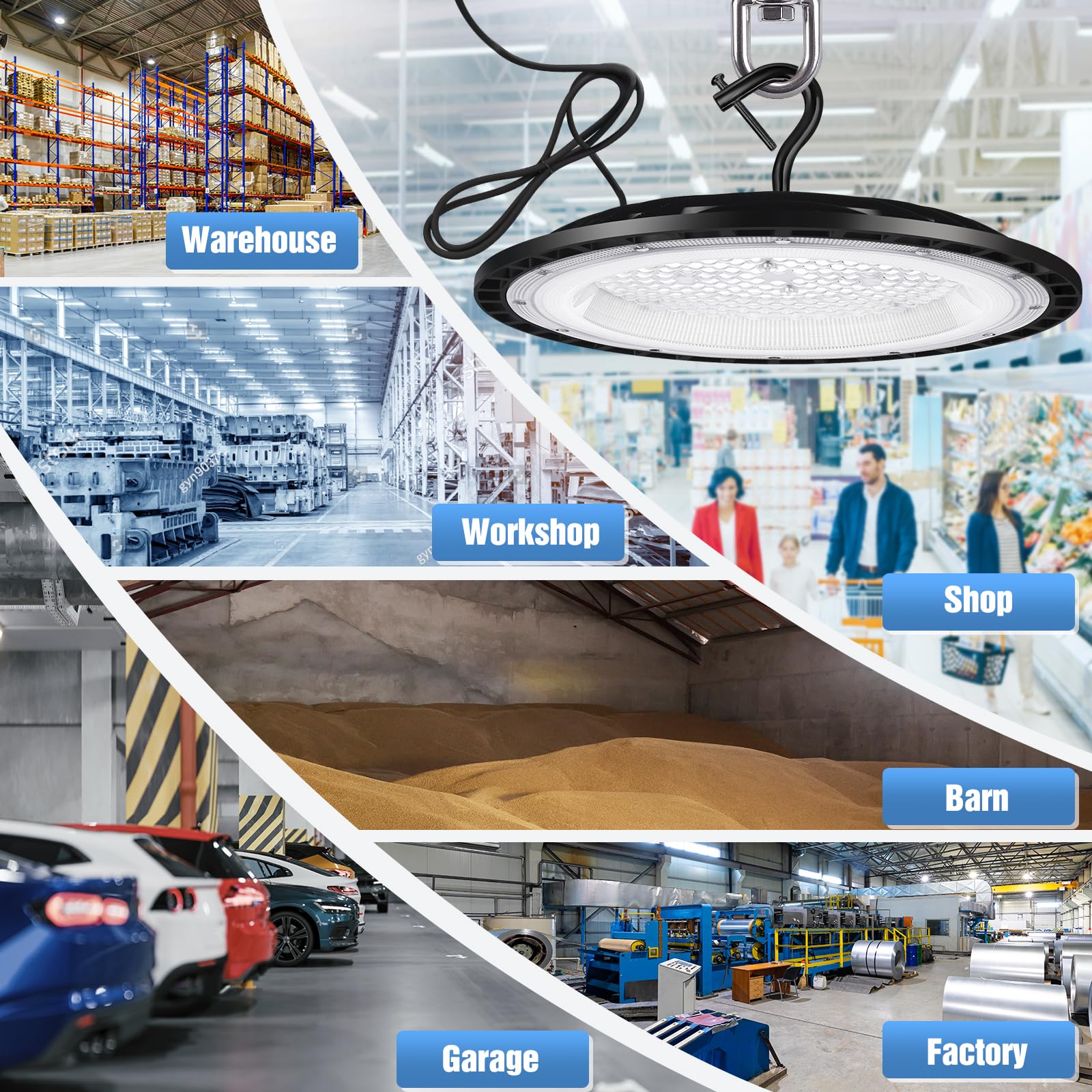 Yanycn 12 Pack 200W Ufo Led High Bay Light Fixture,120Vac,30800Lm,5000K Daylight Commercial Shop Bay Lighting,[850W Mh/Hps Equiv