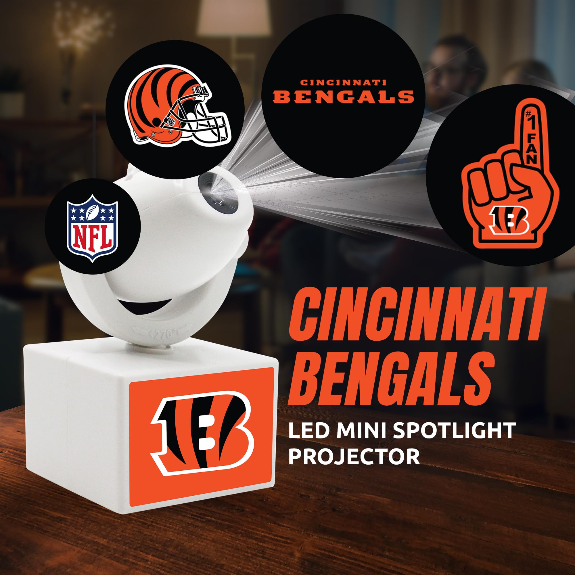 Sporticulture Nfl Cincinnati Bengals Adjustable Led Mini Spotlight Projector - Portable & Rechargeable