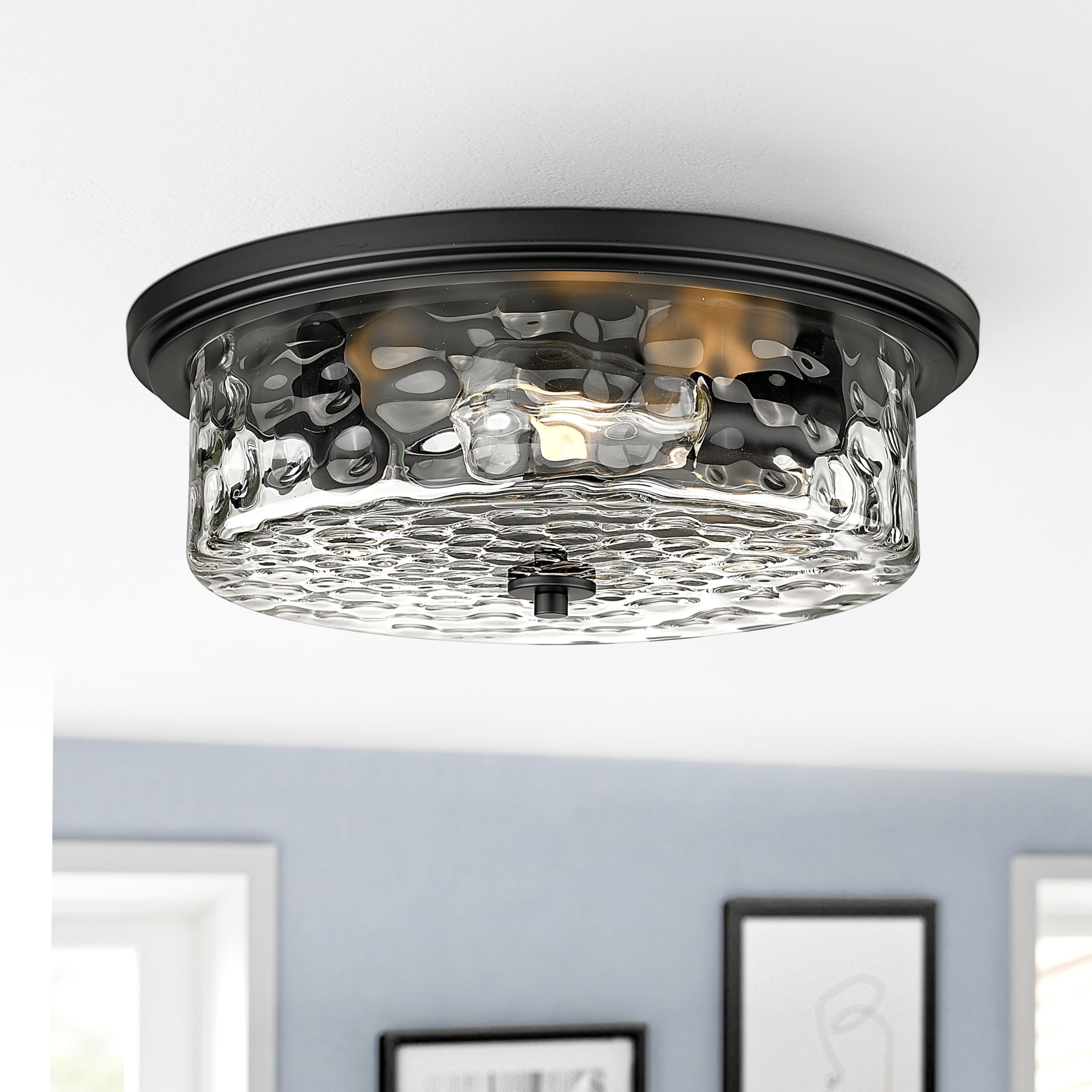 Odeums 16&quot; Black Industrial Flush Mount Ceiling Light, 3-Light Fixture For Kitchen & Living Room