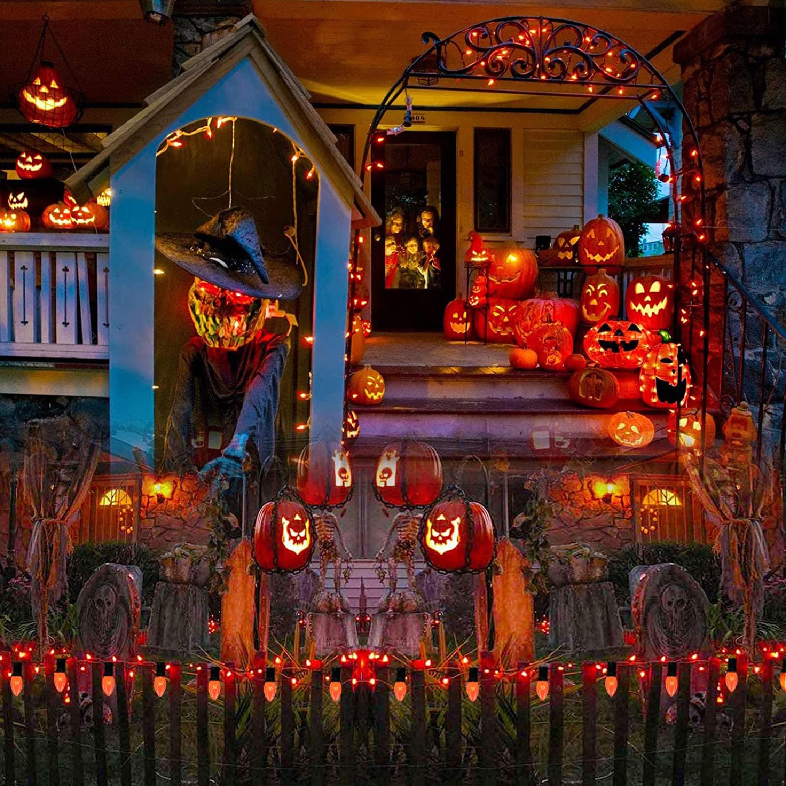 Chysuper 25 Pack C7 Replacement Bulbs, Orange Christmas Lights, E12 Candelabra Base, 5W Incandescent Bulbs For Outdoor String Li