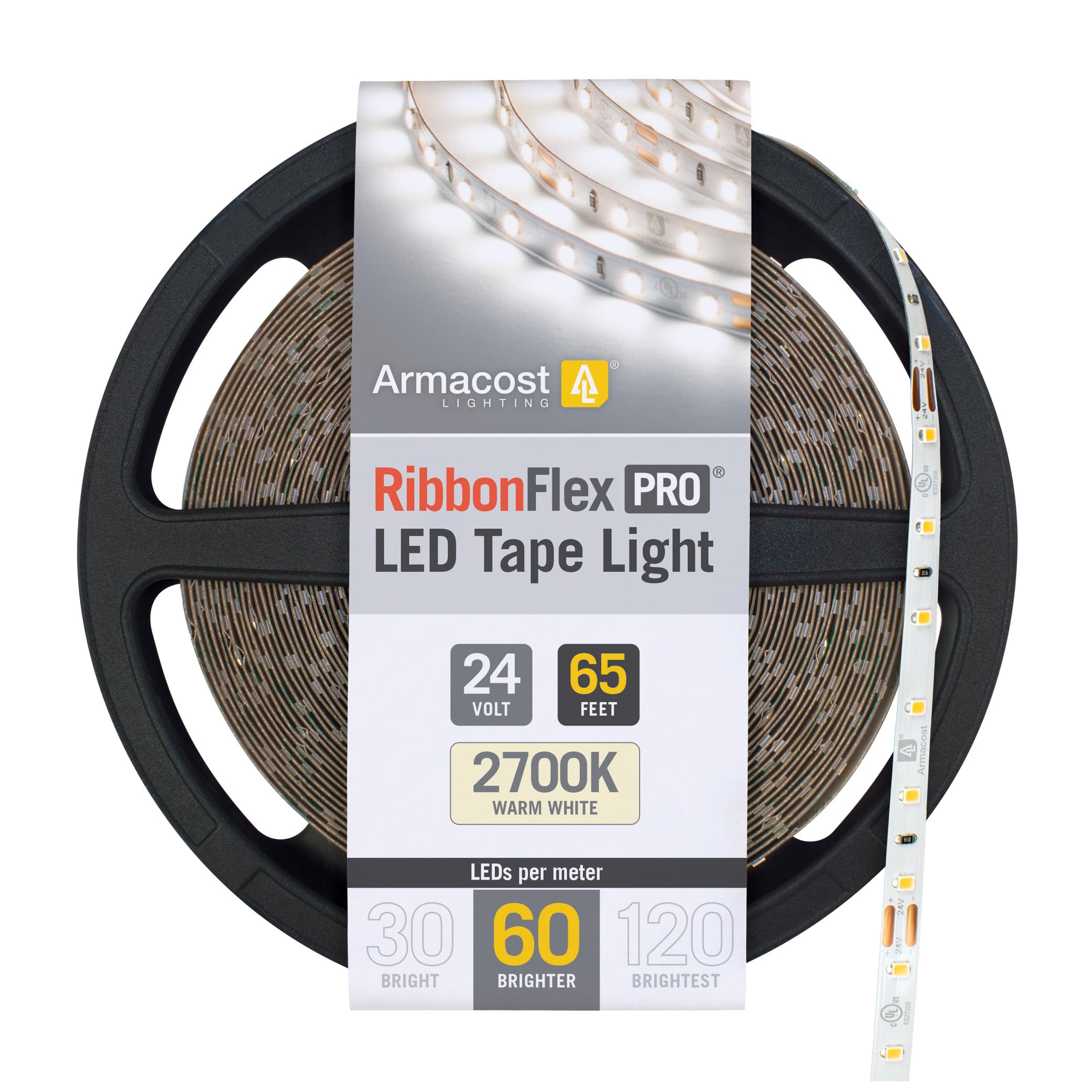 Armacost Lighting RibbonFlex Pro 24-Volt White Tape Strip Light 60 LEDs/m, 2700K Warm White, 65.6 ft (20M) 135260
